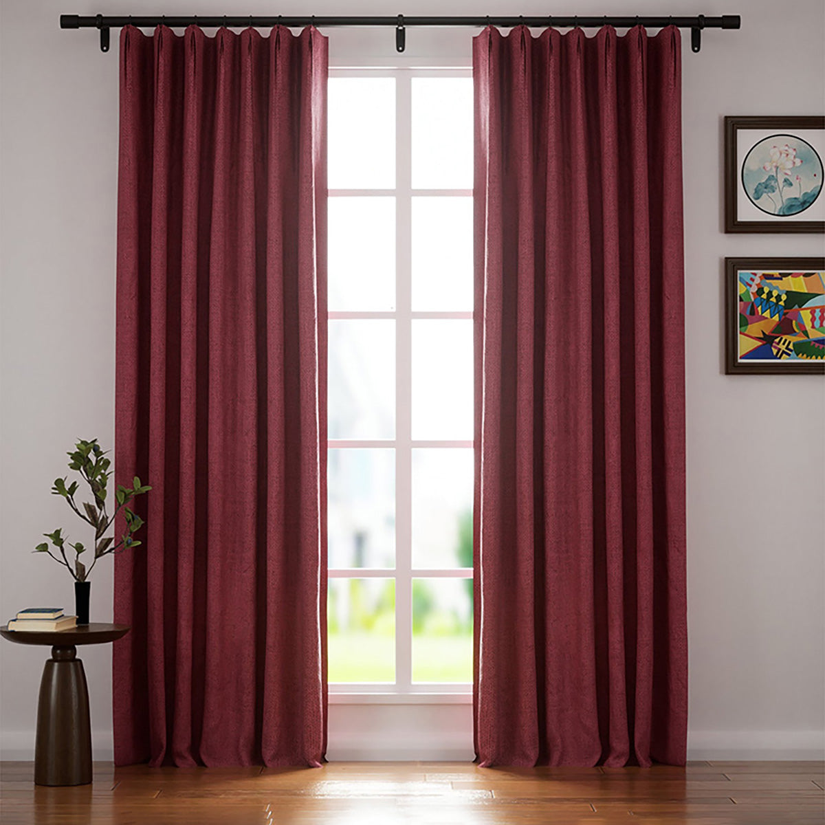 Organic Natural Soft Beige Blackout Curtains - Villa Linen Pleated Custom Drapes for Bedroom & Living Room | Noise Reducing & Light Blocking Window Treatments