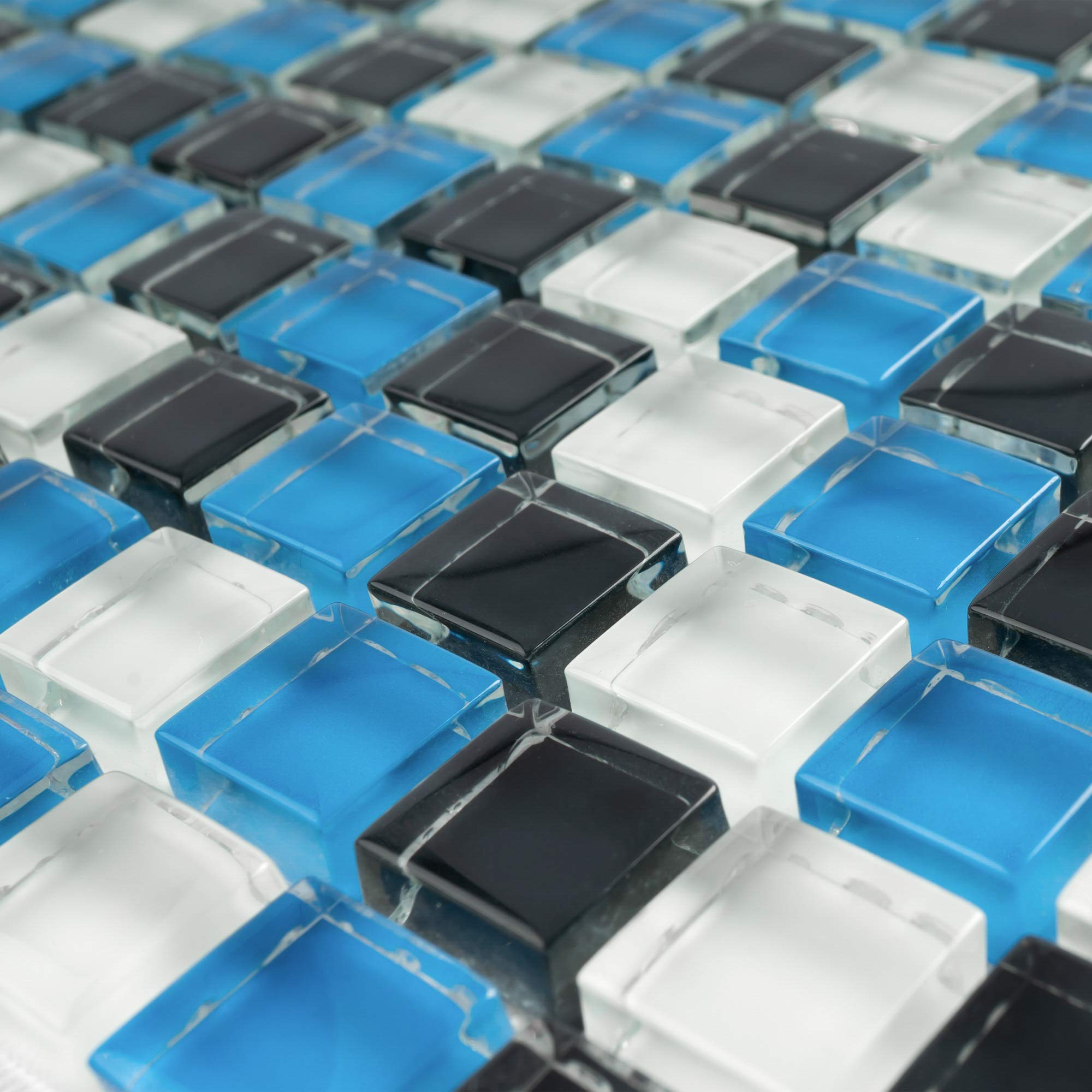 Blue & Black & White Glass Mini Dot Penny Square Mosaic Tile Sheet - 10 Pack for DIY Backsplash, Bathroom Wall, and Kitchen Decor