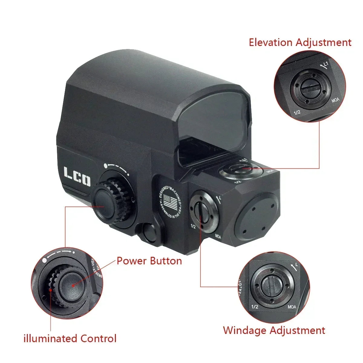Tactical LCO Red Dot Holographic Reflex Sight 551 553 558 - Compatible with 20mm Rail Mount - Rifle Scope for Hunting, Shooting & Outdoor Adventures - Perfect for Tactical, Home Defense & Range Practice