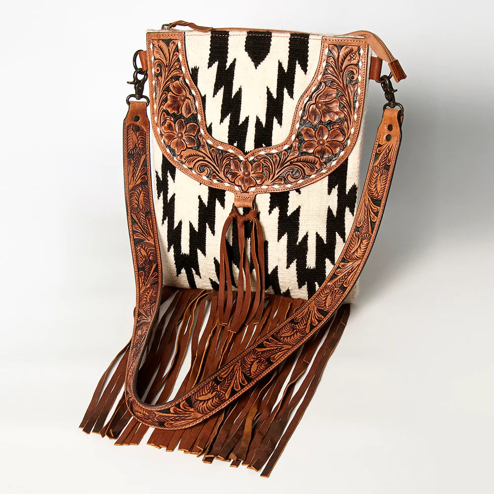 American Darling Conceal Carry Black & White Aztec Fringe Purse - Stylish & Functional Crossbody Bag for Women | Perfect for Everyday Use, Travel & Concealed Carry