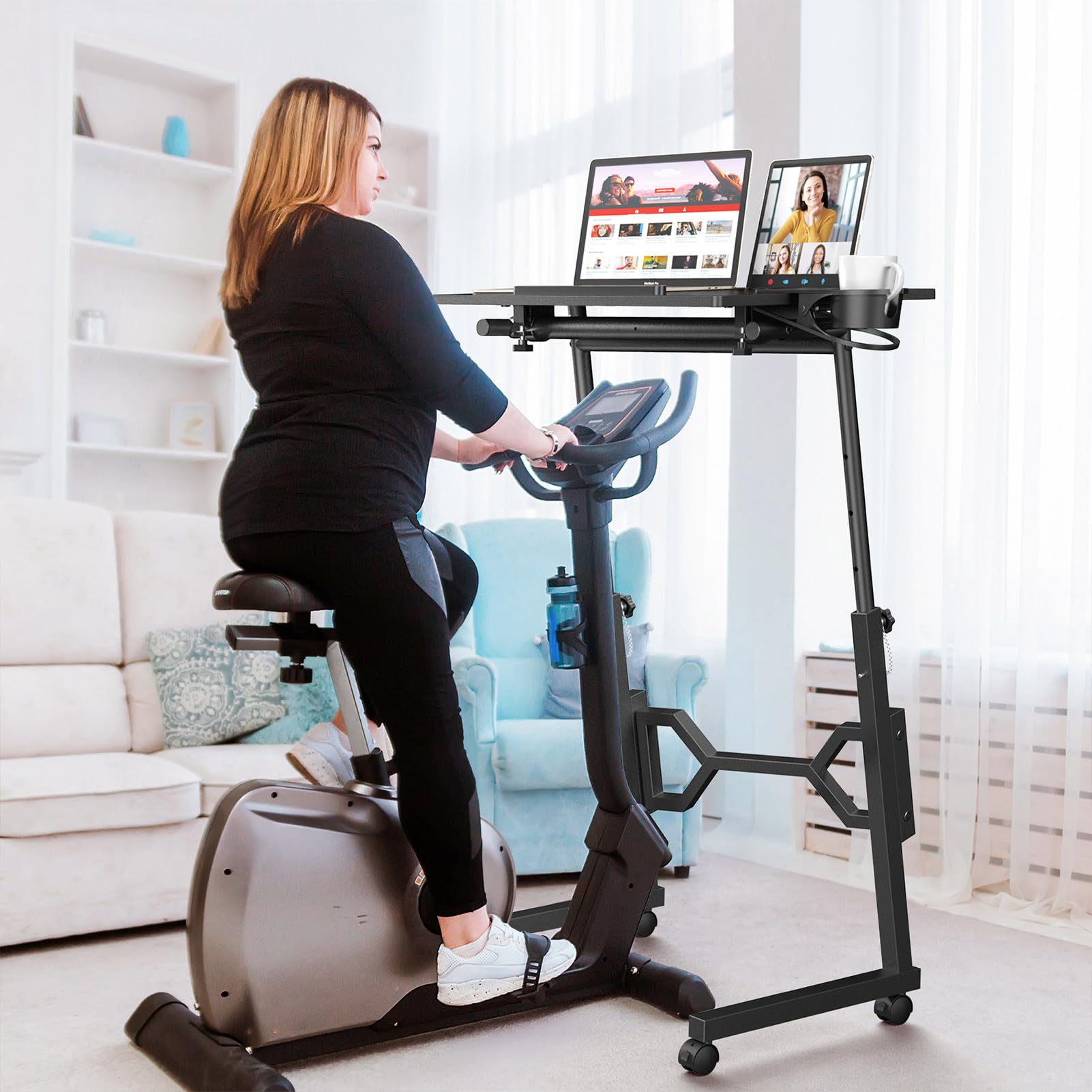 Portable Treadmill Desk with Adjustable Height & Wheels - Treadmill-Compatible Standing Desk for Laptops & Tablets - Perfect for Home Office, Work from Home & Fitness Enthusiasts