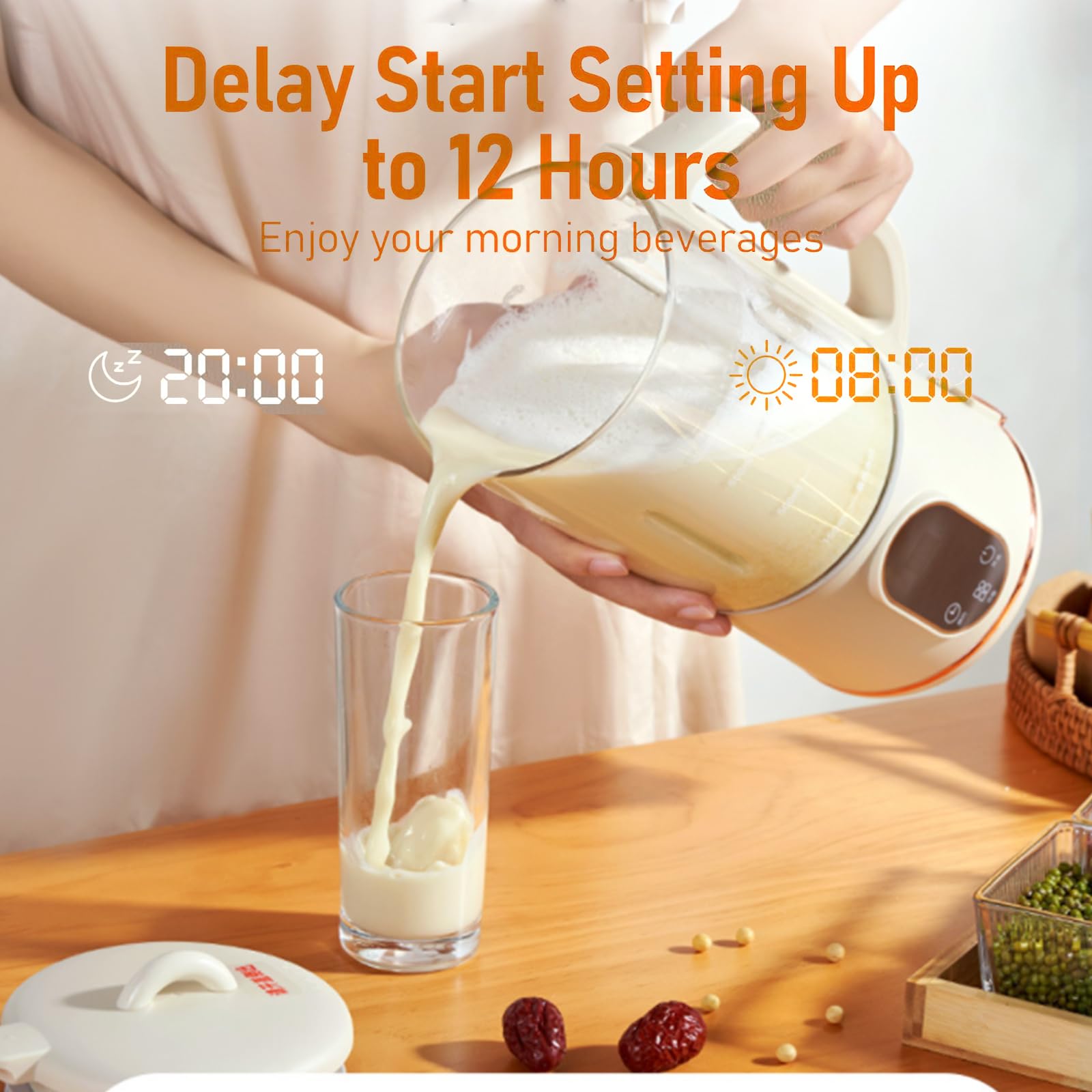 40oz Automatic Nut Milk Maker & Soy Milk Machine - Homemade Almond, Oat, Soy & Plant-Based Milk Maker with Delay Start, Keep Warm & Self-Cleaning - Perfect for Vegan Milk, Healthy Smoothies & Family Breakfast (White)