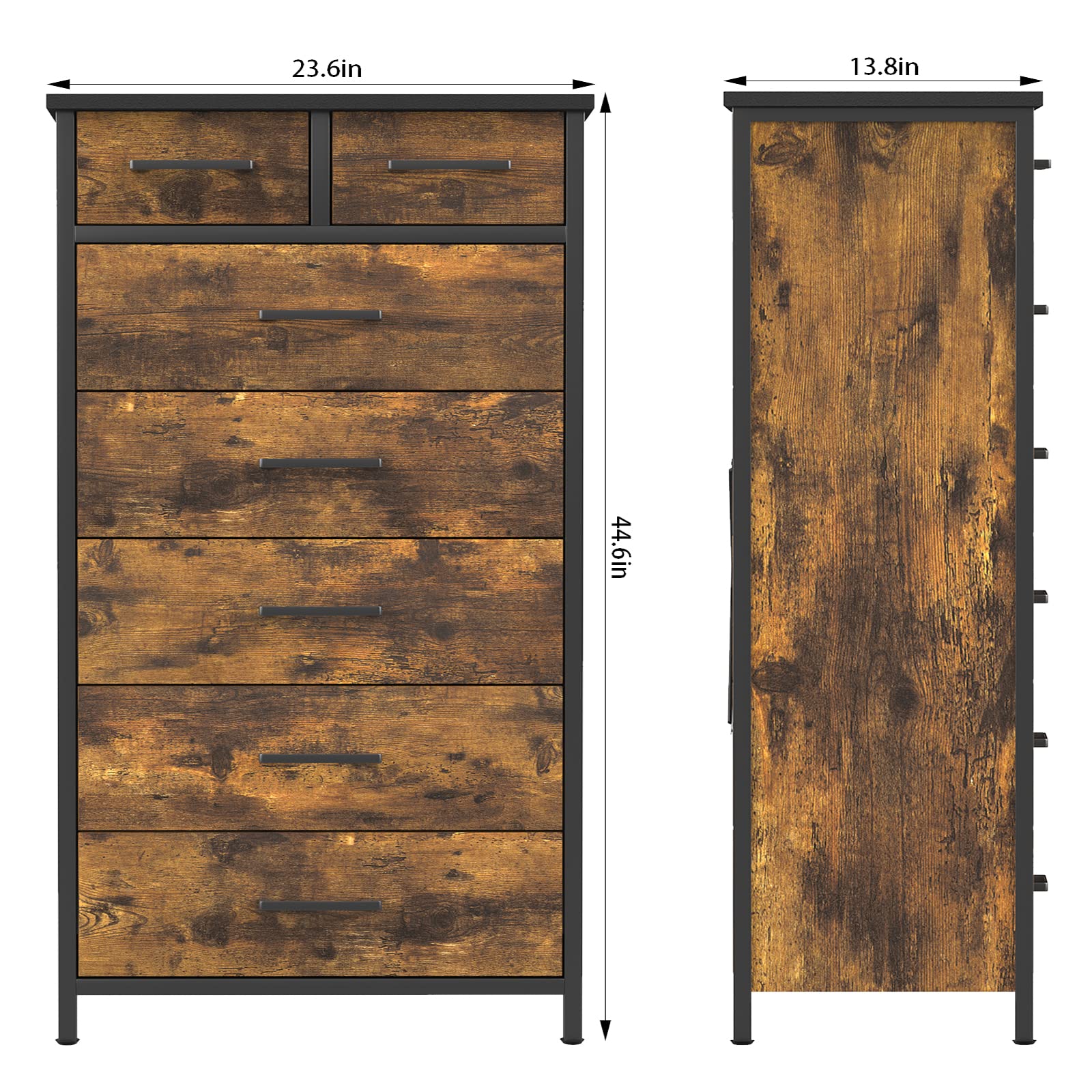 IKENO 7-Drawer Wood Dresser - Industrial Storage Organizer with Sturdy Steel Frame for Bedroom, Closet & Living Room | Perfect for Clothes, Toys & Home Organization