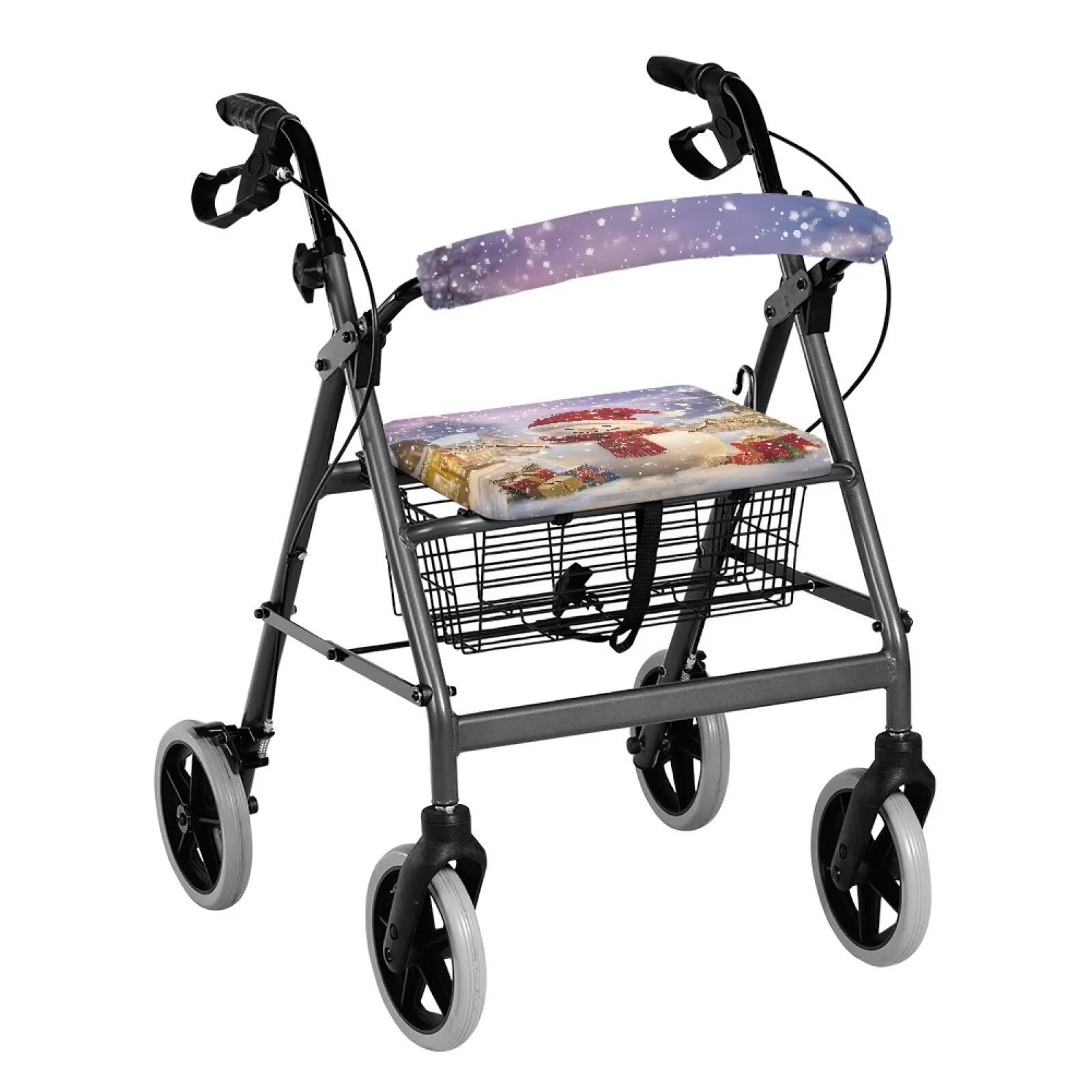 Christmas Snowman Rollator Walker with Seat Cover & Backrest - Dustproof Mobility Aid Accessories for Seniors & Disabled - Perfect for Indoor/Outdoor Use, Holiday Gifts & Daily Support