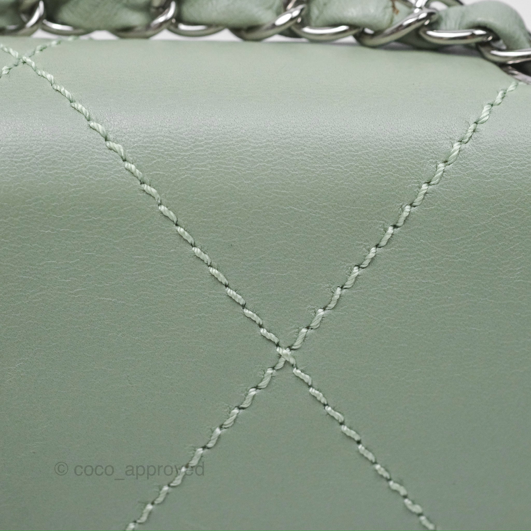 Chanel CC East West Flap Bag Genuine Lambskin Leather Mint Green with Silver Hardware - Luxury Crossbody Purse for Women, Perfect for Date Night & Special Occasions