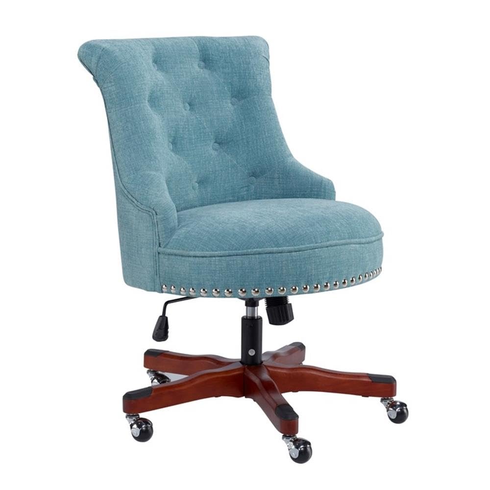 UrbanPro Wood Upholstered Office Chair in Aqua Blue - Ergonomic Desk Chair with Lumbar Support for Home Office, Study, or Workspace - Comfortable Modern Executive Chair for Long Hours Sitting