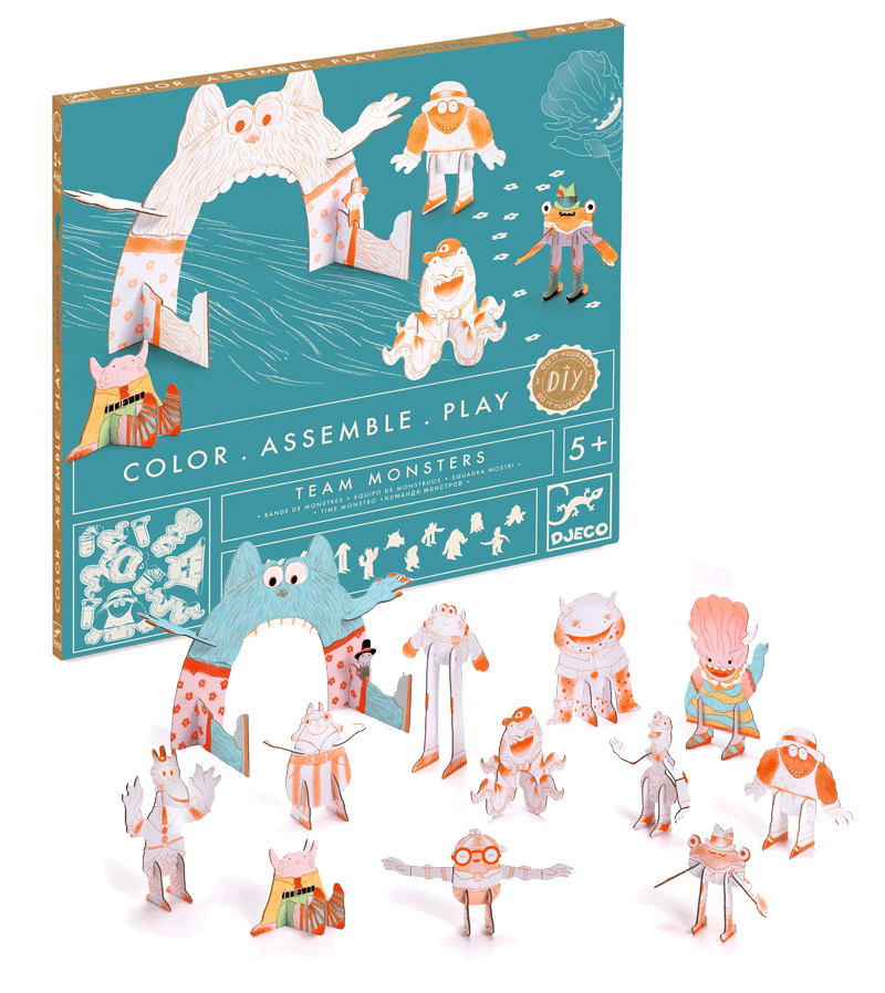 Monsters Color Assemble Play Set by Djeco - Creative Educational Toy for Kids' Imagination & Group Play Activities