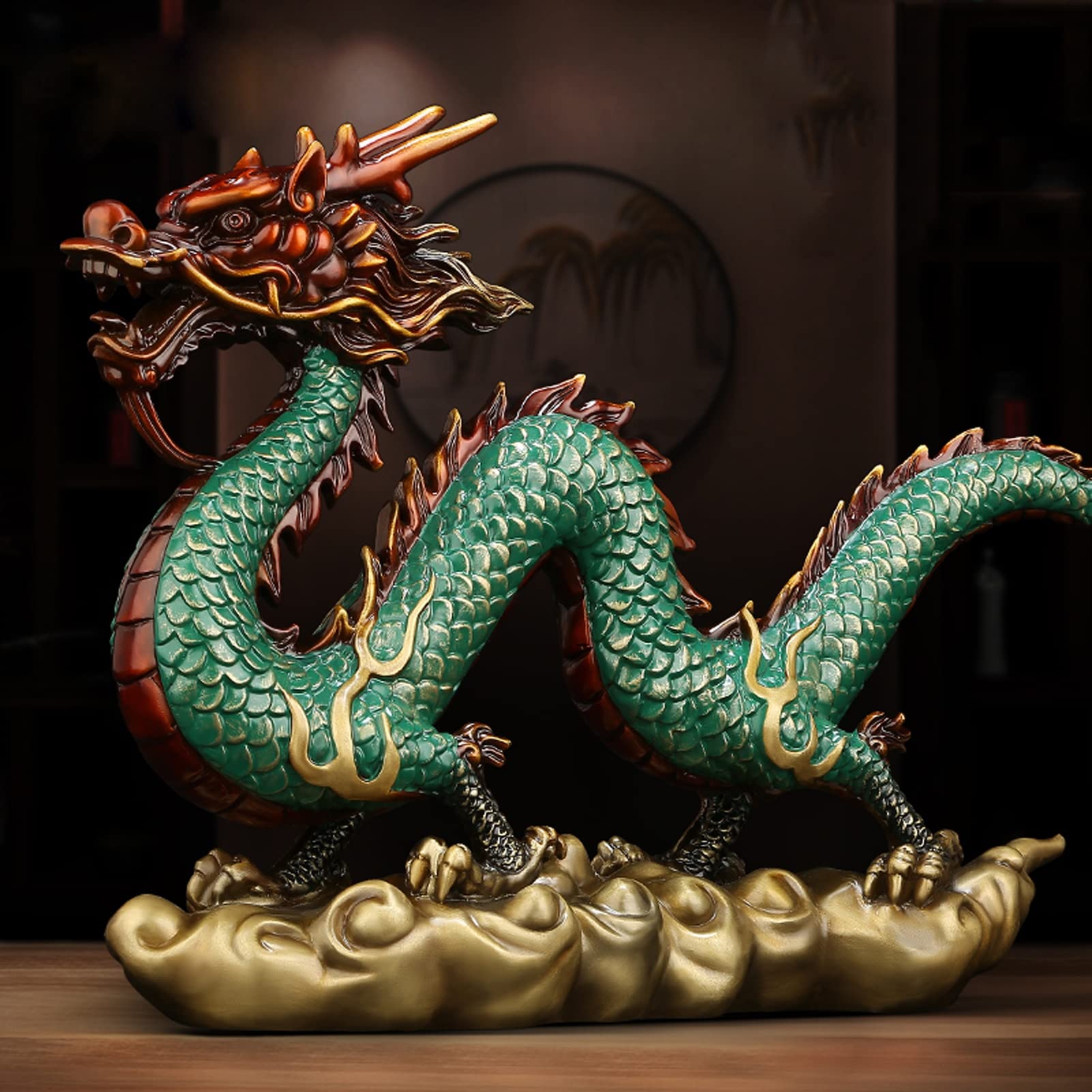 Feng Shui Dragon Statue for Good Luck & Success - Brass Zodiac Dragon Sculpture Home Office Decor - Chinese Dragon Figurine Tabletop Ornament - Perfect Gift for Housewarming, Office Desk & Wealth Attraction
