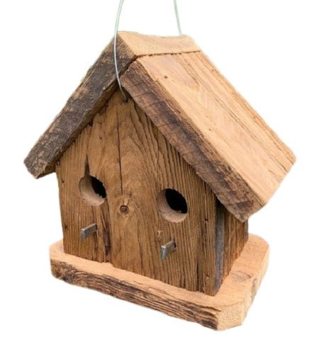 Rustic Birdhouse Condo - Recycled Mushroom Wood Bird House for Garden, Patio & Backyard Decor - Handmade Natural Bird Shelter for Outdoor Wildlife Habitat