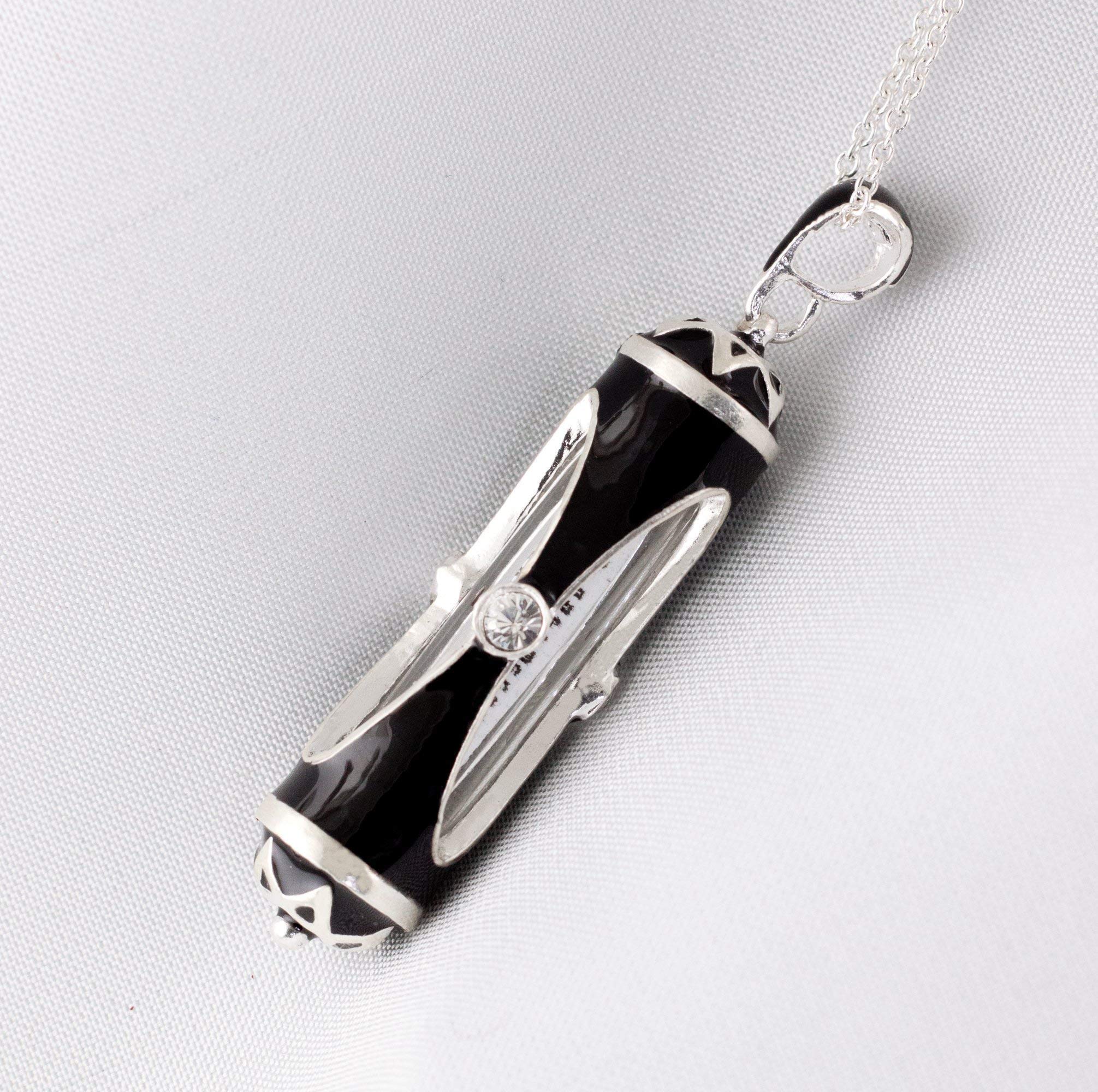 925 Sterling Silver Mezuzah Necklace with Black Enamel & Crystals, Jewish Prayer Pendant for Men and Women, Oval Window Design, Perfect for Religious Gifts and Daily Wear