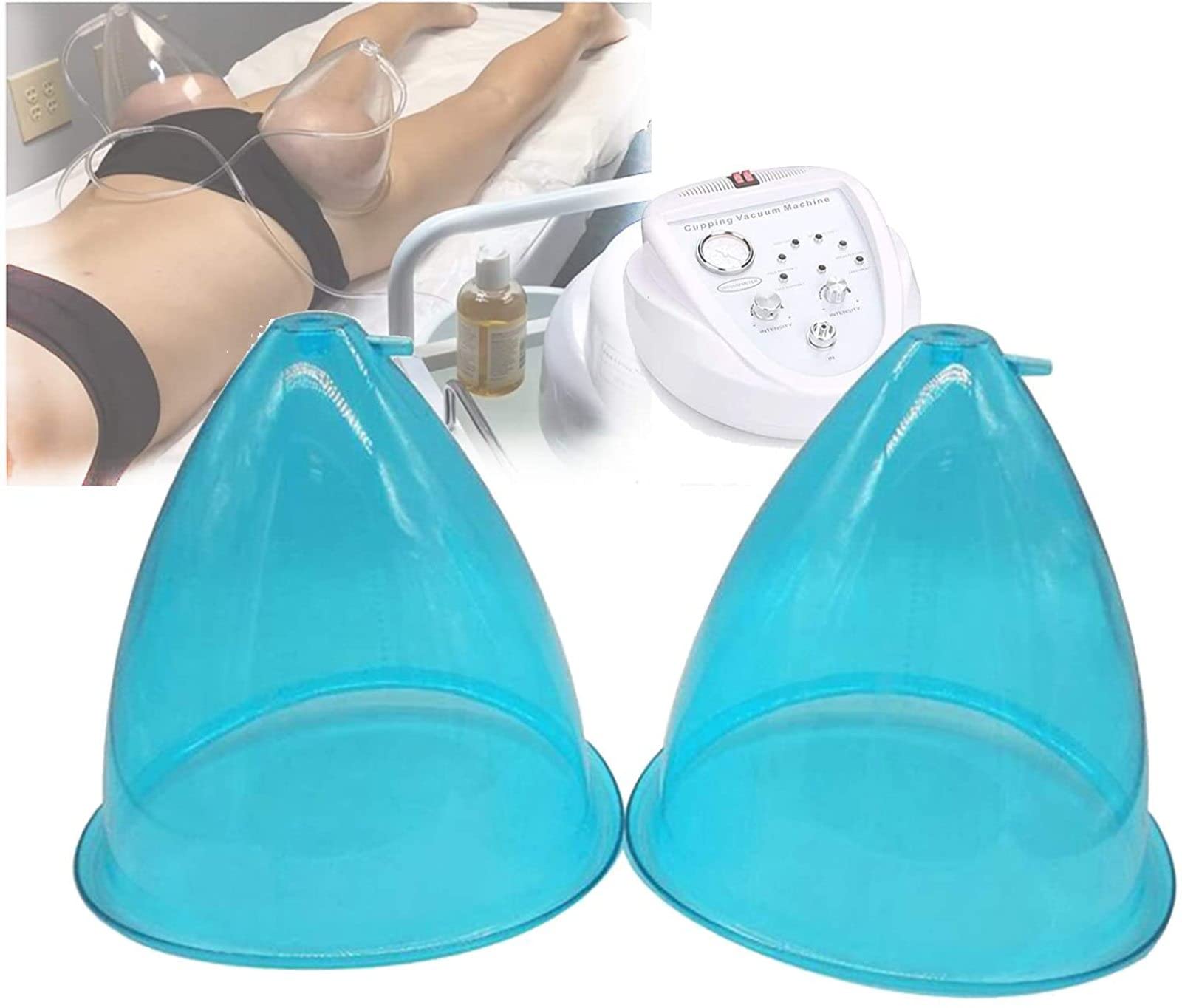 Large Vacuum Cupping Therapy Cups (160ML) - 1 Pair Body Shaping Massager for Butt & Hip Enhancement, Blue - Professional Suction Cups for Cellulite Reduction & Muscle Relaxation - Perfect for Home Spa, Physical Therapy & Beauty Treatments