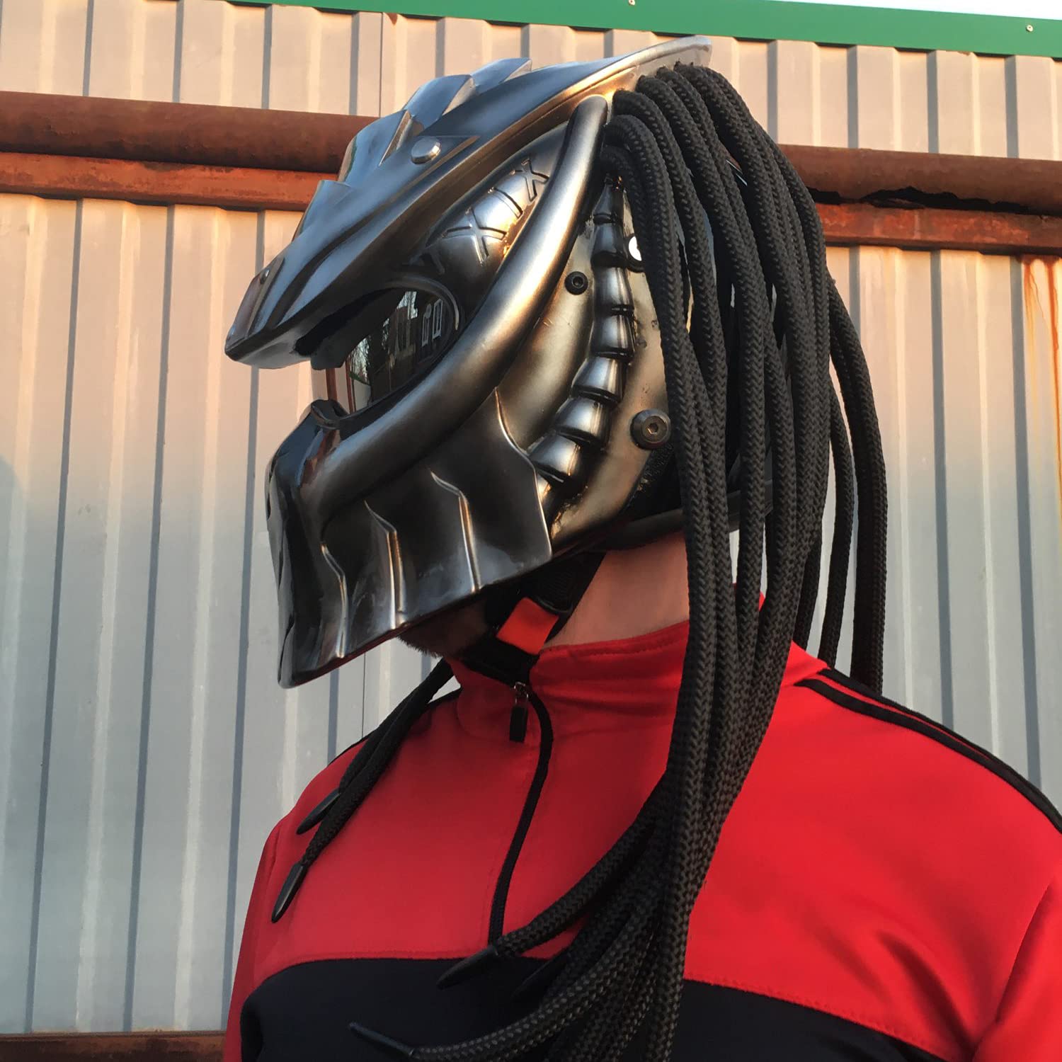 Predator Motorcycle Helmet - DOT Certified Full Face Helmet with LED Lights & Thick Braids for Outdoor Riding, Club Parties & Cosplay - Perfect for Halloween Costumes & Motorcycle Enthusiasts (Size XL)