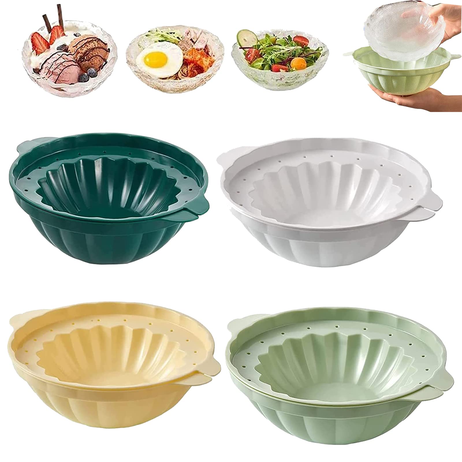 Large Ice Bowl Maker Mold - 4PCS Big Round Plastic Freezing Container for DIY 3D Crystal Ice Cubes, Ice Cream & Dessert Bowls | Perfect for Party Cocktails, Fruit Salads & Creative Food Presentation