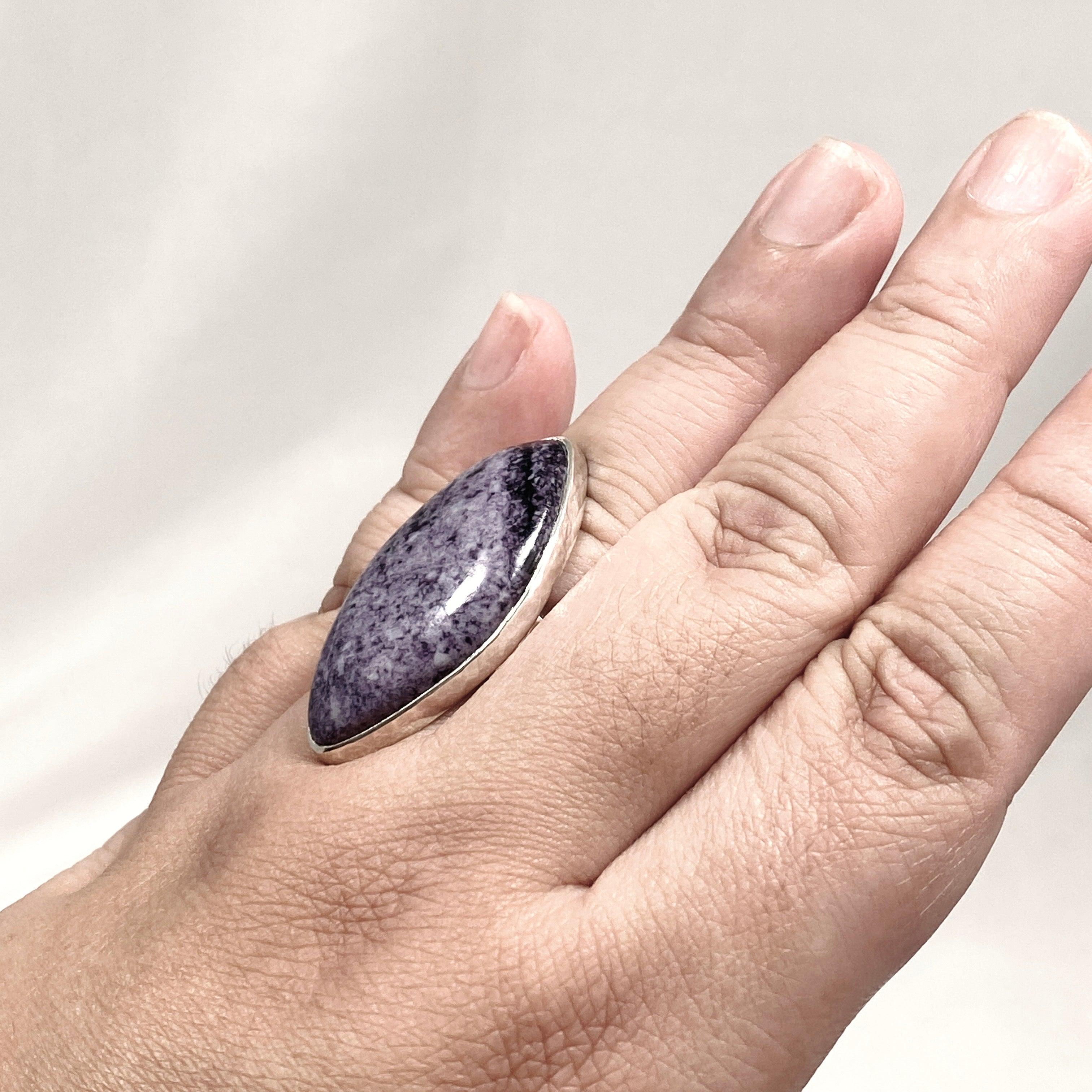 Kammererite Marquise Ring with Hammered Band - Size 11 KRGJ3142 - Elegant Statement Jewelry for Weddings & Special Occasions