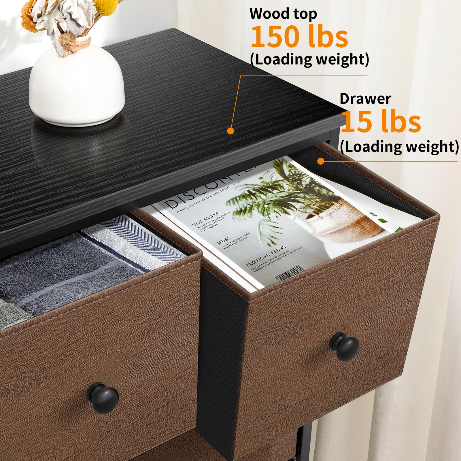 REAHOME 8-Drawer Dresser for Bedroom - Faux Leather Storage Chest with Wooden Top, Large Capacity Organizer Tower with Steel Frame - Perfect for Living Room, Entryway, Home Office (Espresso Brown) - Ideal for Clothes, Towels & Home Organization