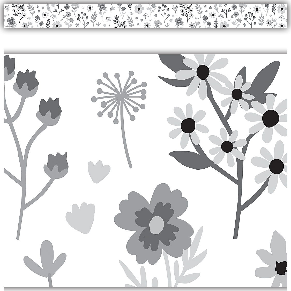 Black and White Floral Straight Border Trim - Decorative Edge for Scrapbooking, Cards, and DIY Crafts - Perfect for Home Decor and Party Invitations