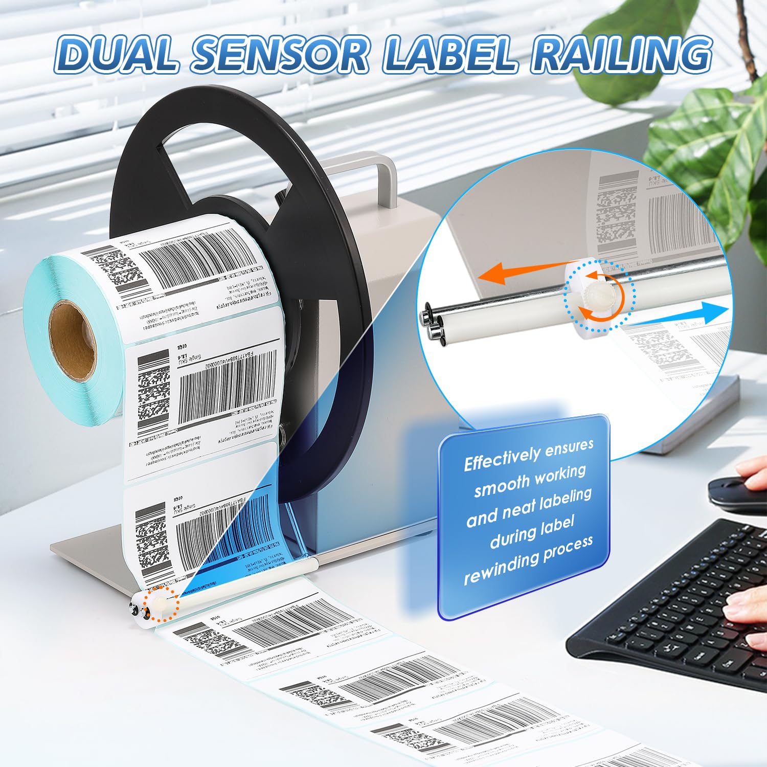 Automatic Label Rewinder Machine - Adjustable Speed Sticker Rewinder with Bidirectional Function, Printer Sync, 1