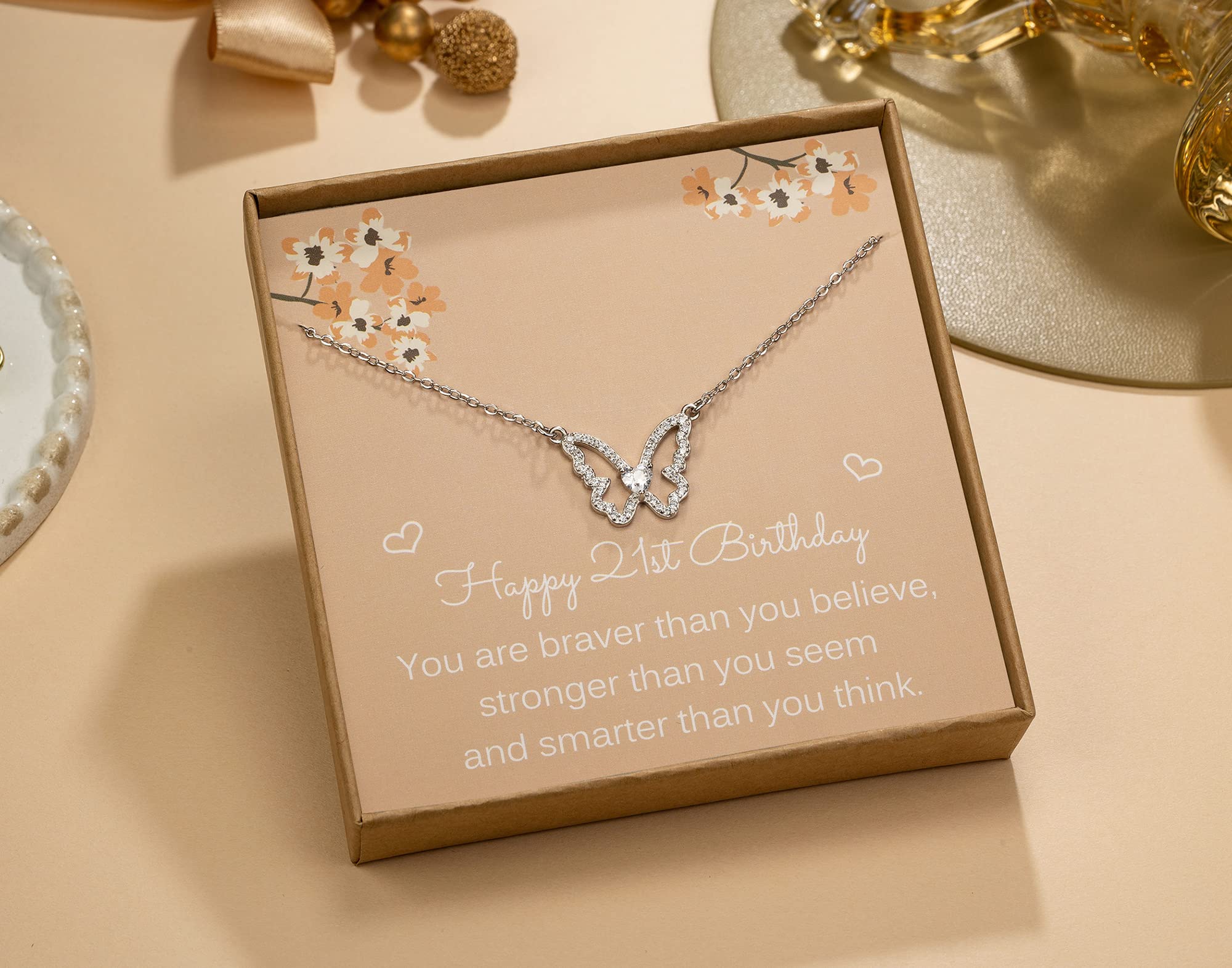 21st Birthday Gifts for Women - 925 Sterling Silver Cubic Zirconia Butterfly Pendant Necklace | Elegant Butterfly Jewelry for 2004 Born | Perfect 21st Birthday Present for Daughter, Girlfriend or Wife | Great for Parties, Graduation & Special Occasions