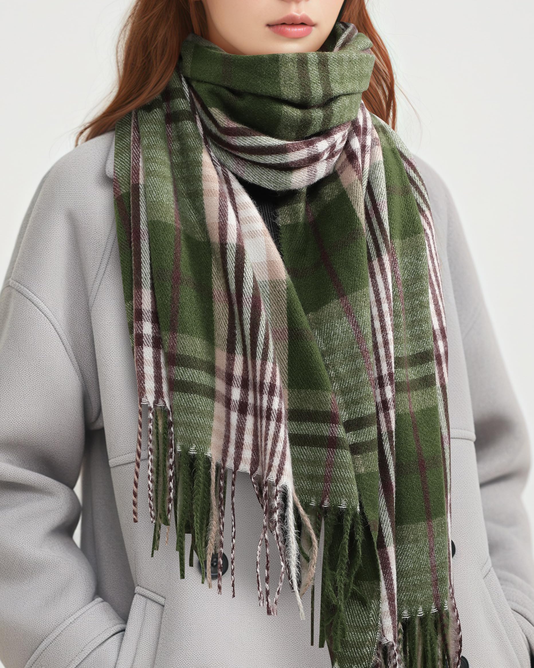 Luxury Cashmere Scarf for Women - Soft Winter Plaid Scarf, Warm Long Blanket Wrap - Perfect for Cold Weather, Office, Travel & Holiday Outfits