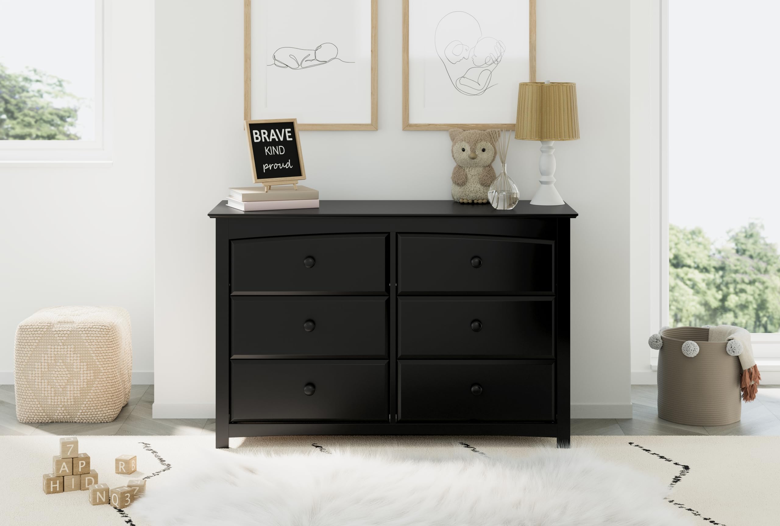Storkcraft Kenton 6-Drawer Double Dresser in Black - Kids Bedroom Dresser, Nursery Storage Organizer with 6 Drawers, Universal Children's Furniture for Bedroom & Playroom Organization