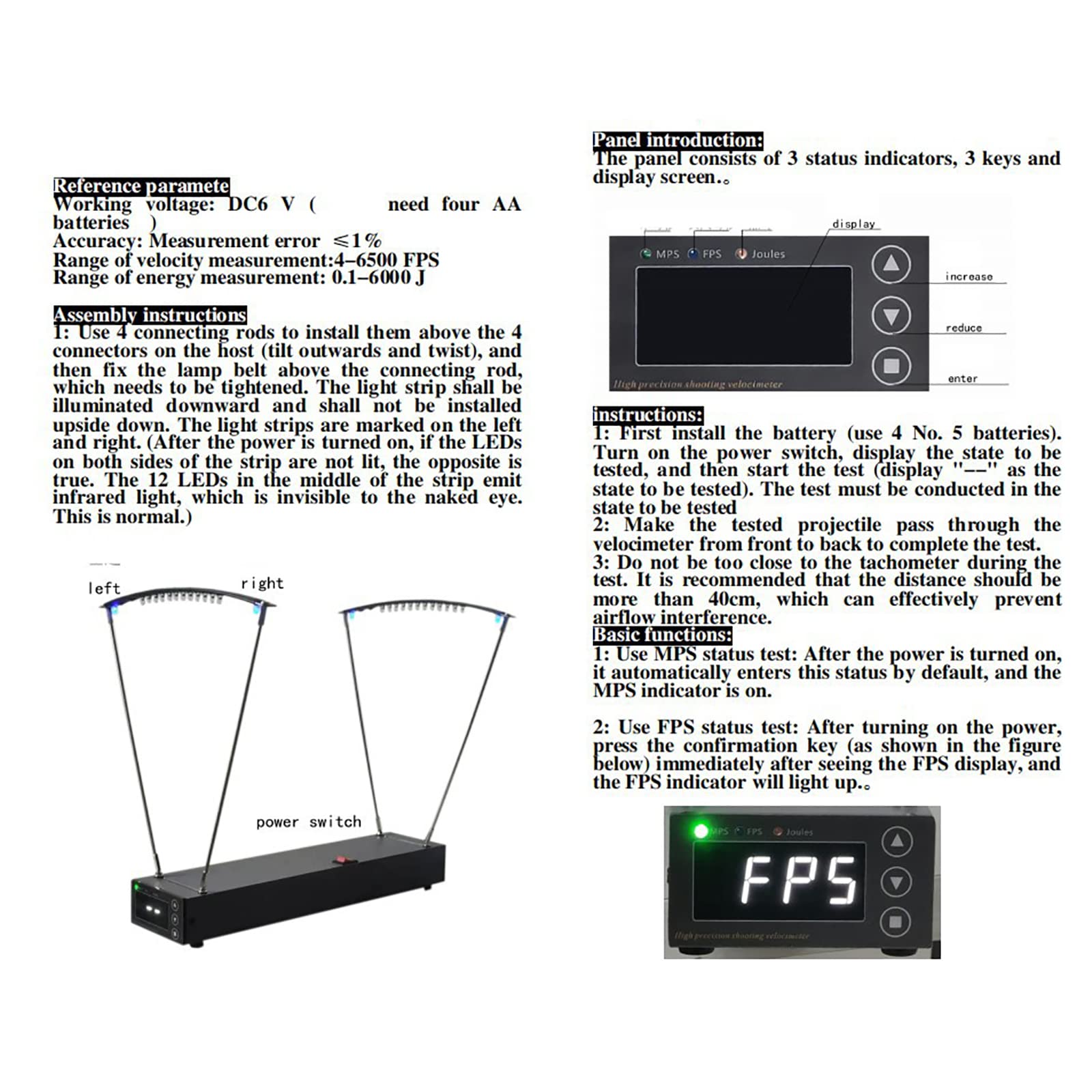 High Precision Shooting Speed Tester 30-6500fps - Muzzle Velocity Chronograph with Tripod Stand - 80 Data Sets Memory - for Ballistics, Airsoft & Physics Experiments (Range, Lab & Outdoor Use)