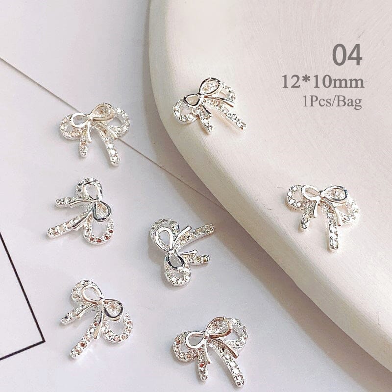 Gold Silver Bowknot Metal Rhinestones for Nail Art Decoration - DIY Manicure, Acrylic Nails, Wedding & Party Nail Designs