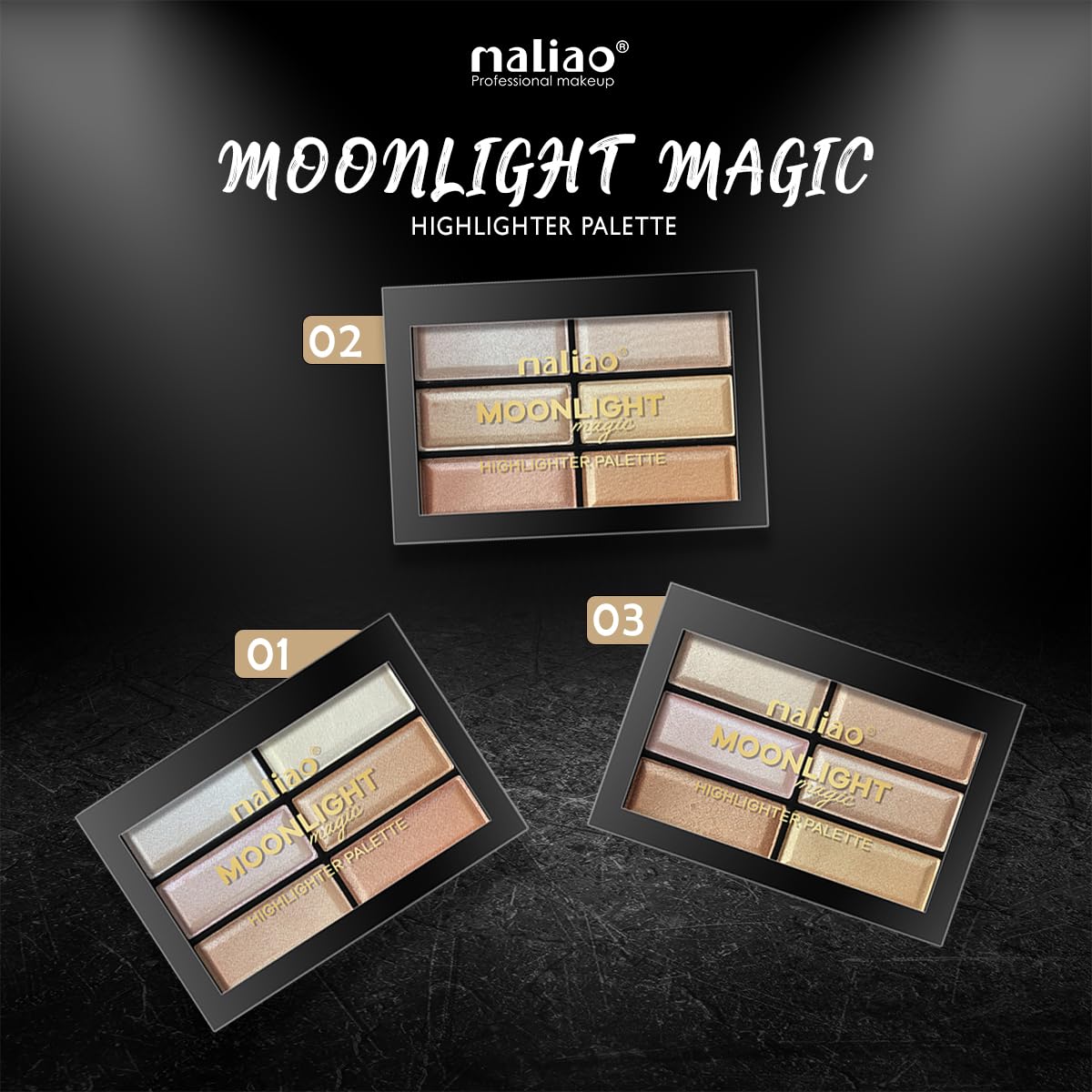 Maliao Moonlight Magic Highlighter Palette (01) - Shimmering Face Highlighter for Cheekbones & Contour | Vegan & Cruelty-Free Makeup | Perfect for Night Out, Photoshoots & Special Occasions