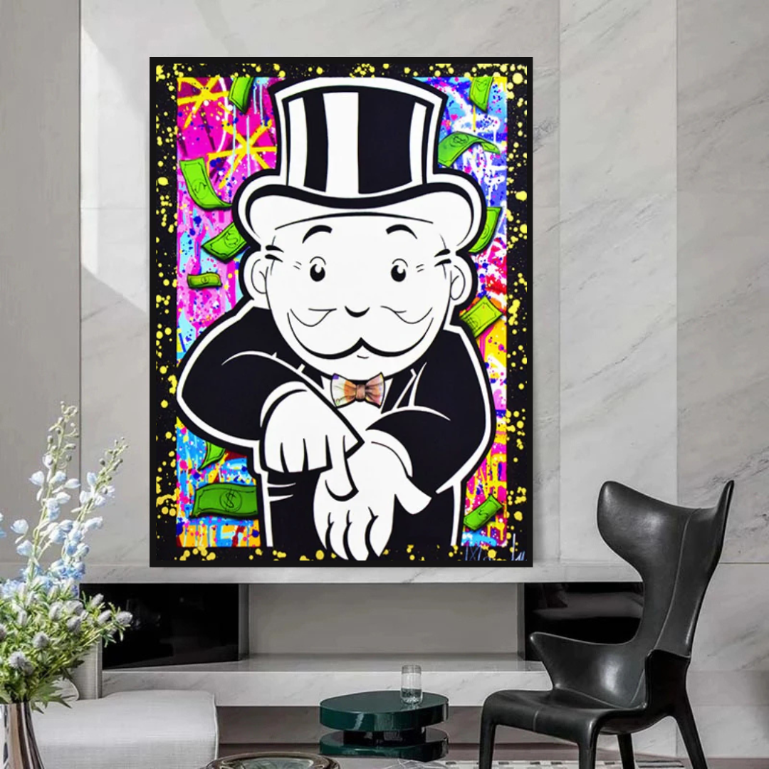 Alec Monopoly 'Give Me Money' Canvas Art Print - Pop Culture Wall Decor for Living Room, Bedroom & Office