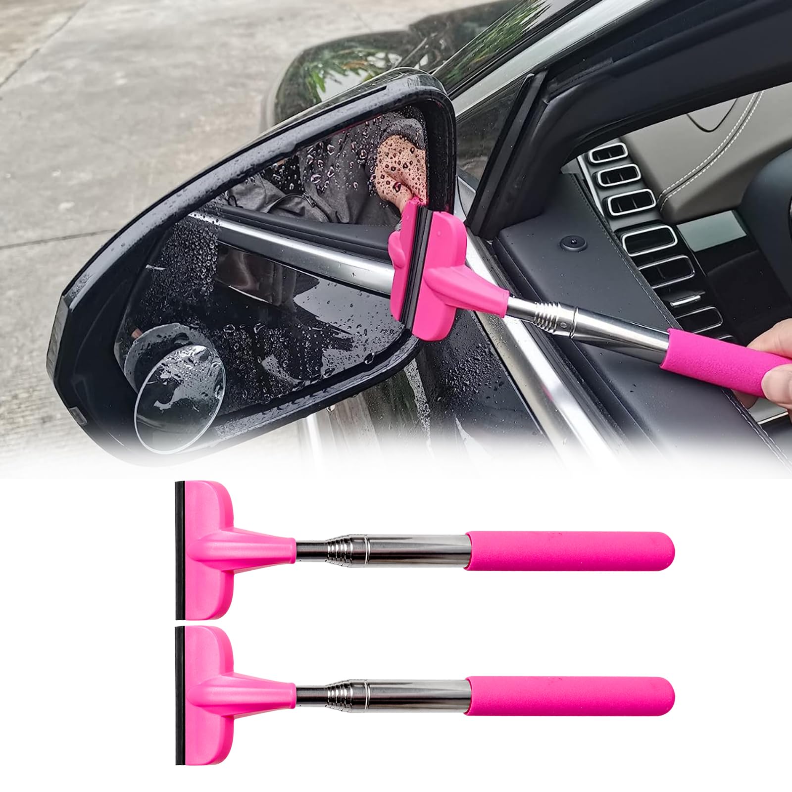 XINDELL 24Inch Extendable Car Window Cleaner with Spray Bottle & Microfiber Bonnets - Long Handle Windshield Washer Kit for Cars, Trucks, SUVs - Perfect for Home, Garage & Auto Detailing