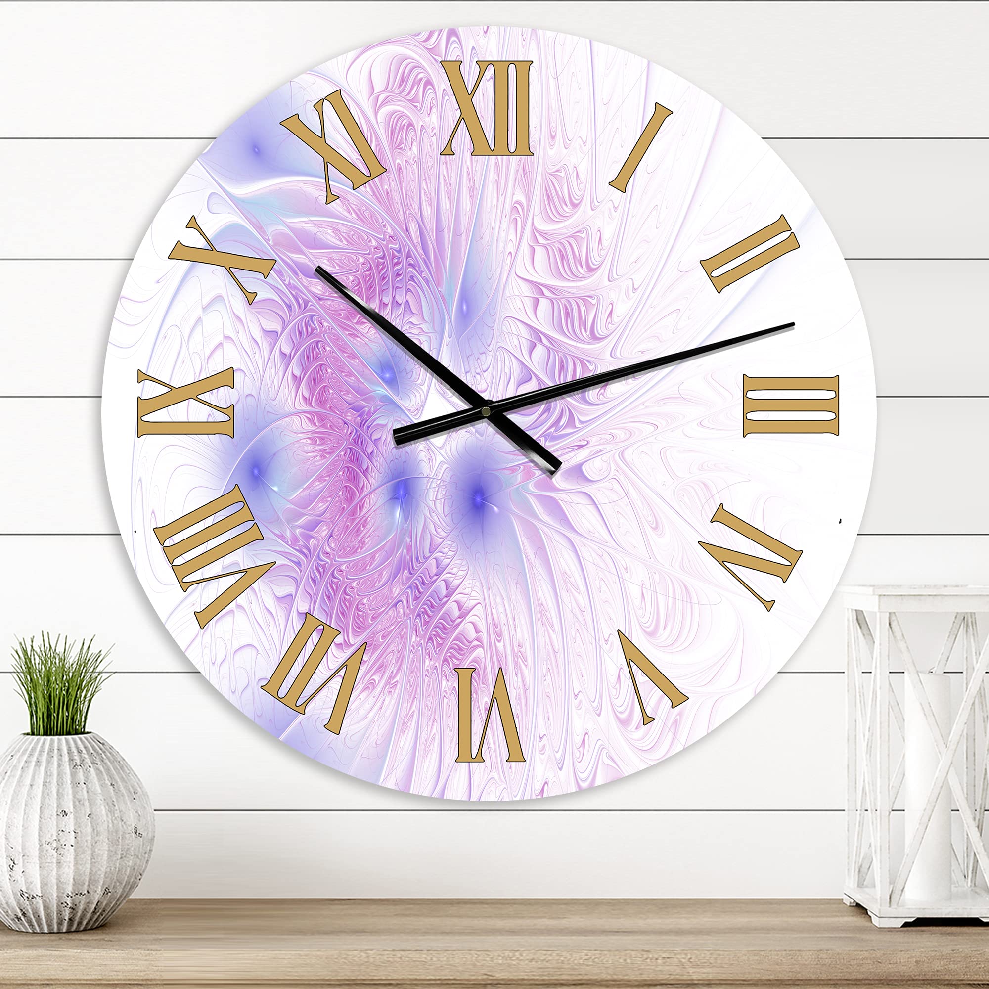 Floral Fractal II Modern Wall Clock - Large Decorative Clock for Living Room, Bedroom & Office - Silent Non-Ticking Home Decor