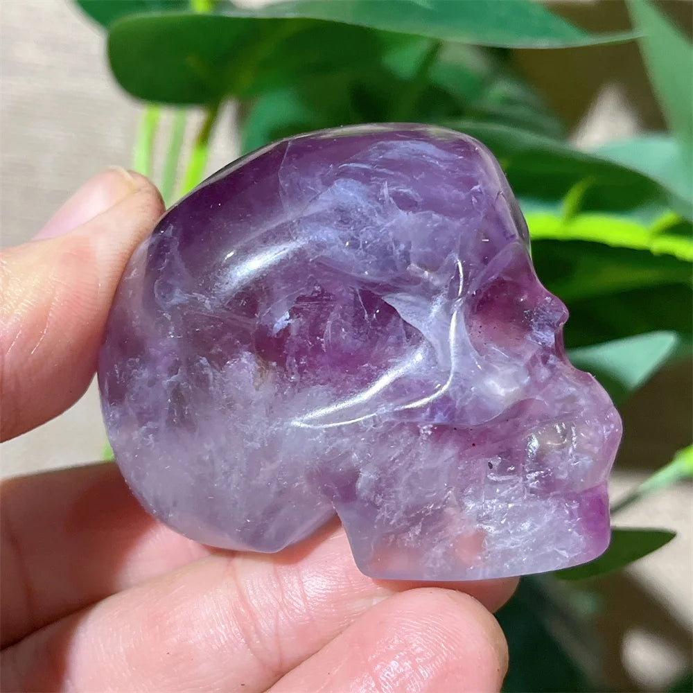 Natural Green and Purple Fluorite Crystal Skull Carving - Healing Stone, Quartz Mineral Gemstone for Spiritual Crafts, Home Decor, Meditation & Energy Work
