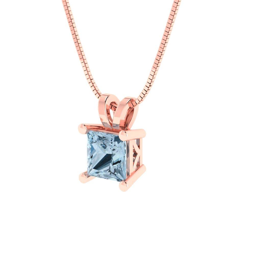 0.50ct Princess Cut Natural Light Blue Aquamarine Solitaire Pendant with 16
