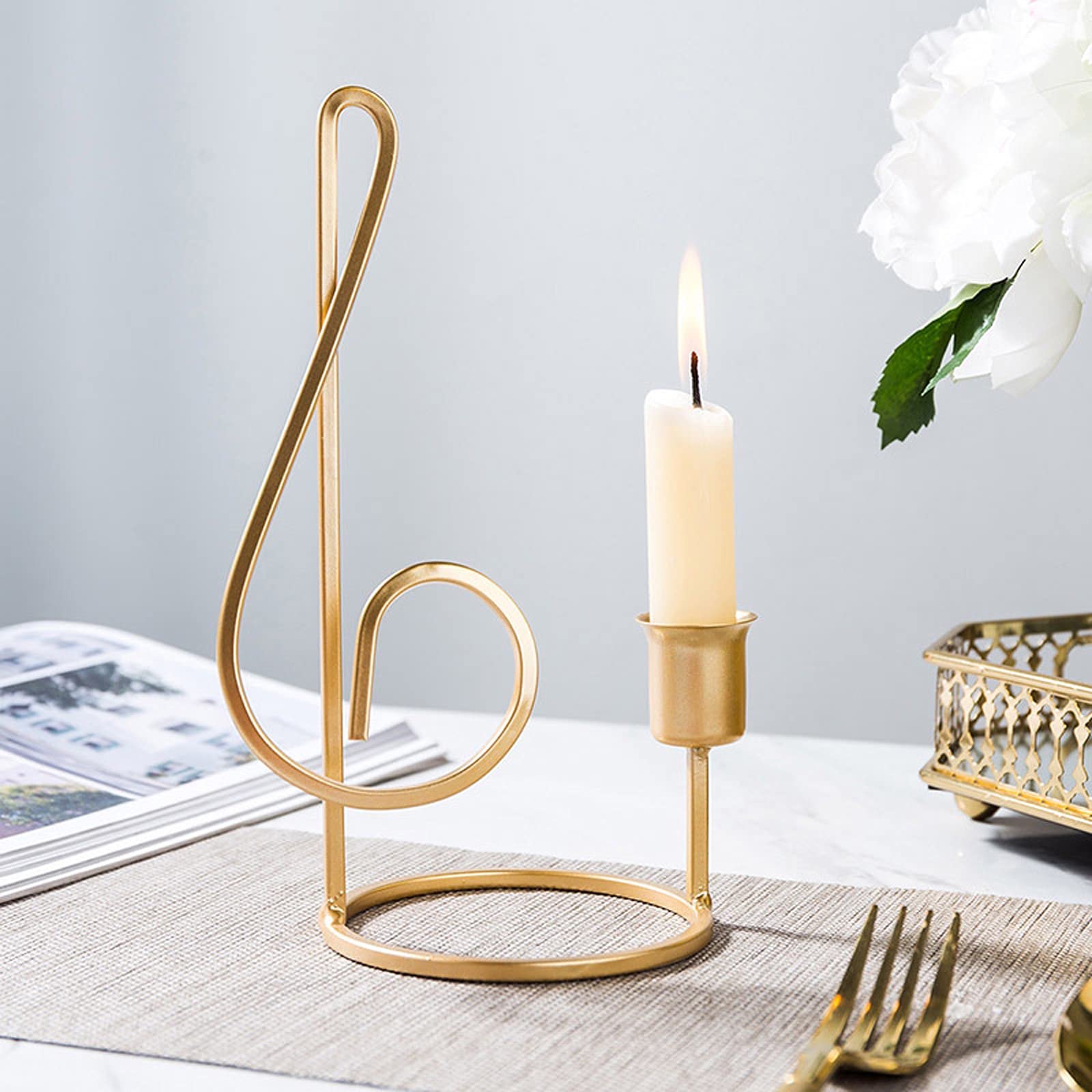 Elegant Tealight Candle Holders - Musical Note Shaped Home Decor for Living Room, Bedroom, Dining Table - Set of 2 Taper Candle Sticks (Candles Not Included) - Perfect for Romantic Dinners, Wedding Decor & Relaxing Ambiance