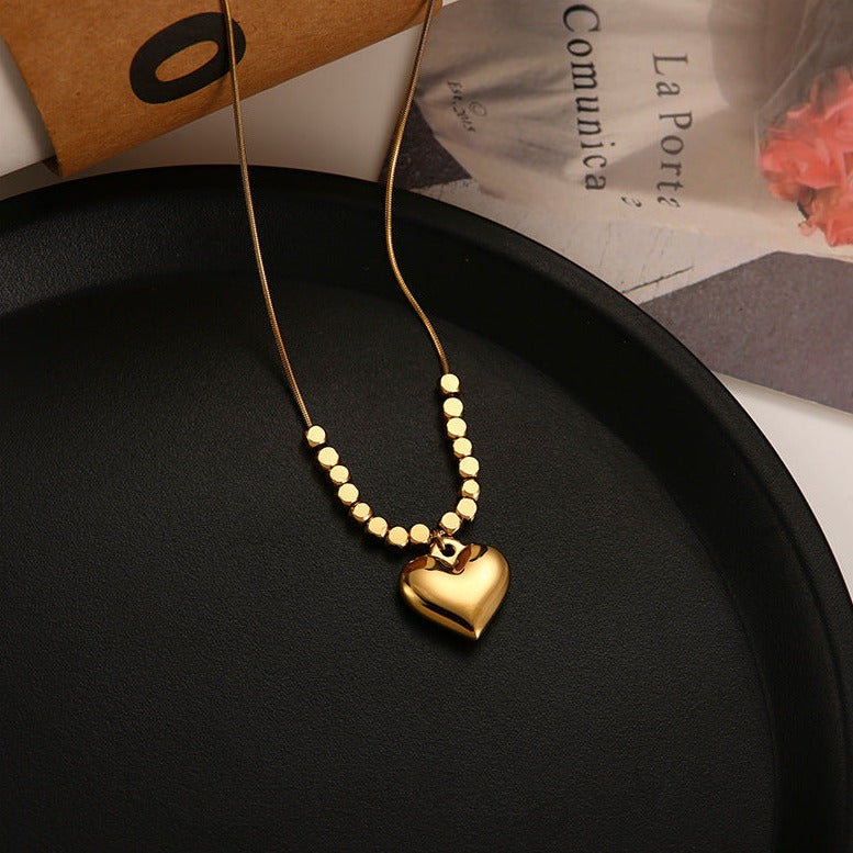 2-Way Heart Pendant Gold Cube Layering Necklace for Women - Elegant Minimalist Jewelry Gift for Valentine's Day, Anniversary & Everyday Wear | R2108