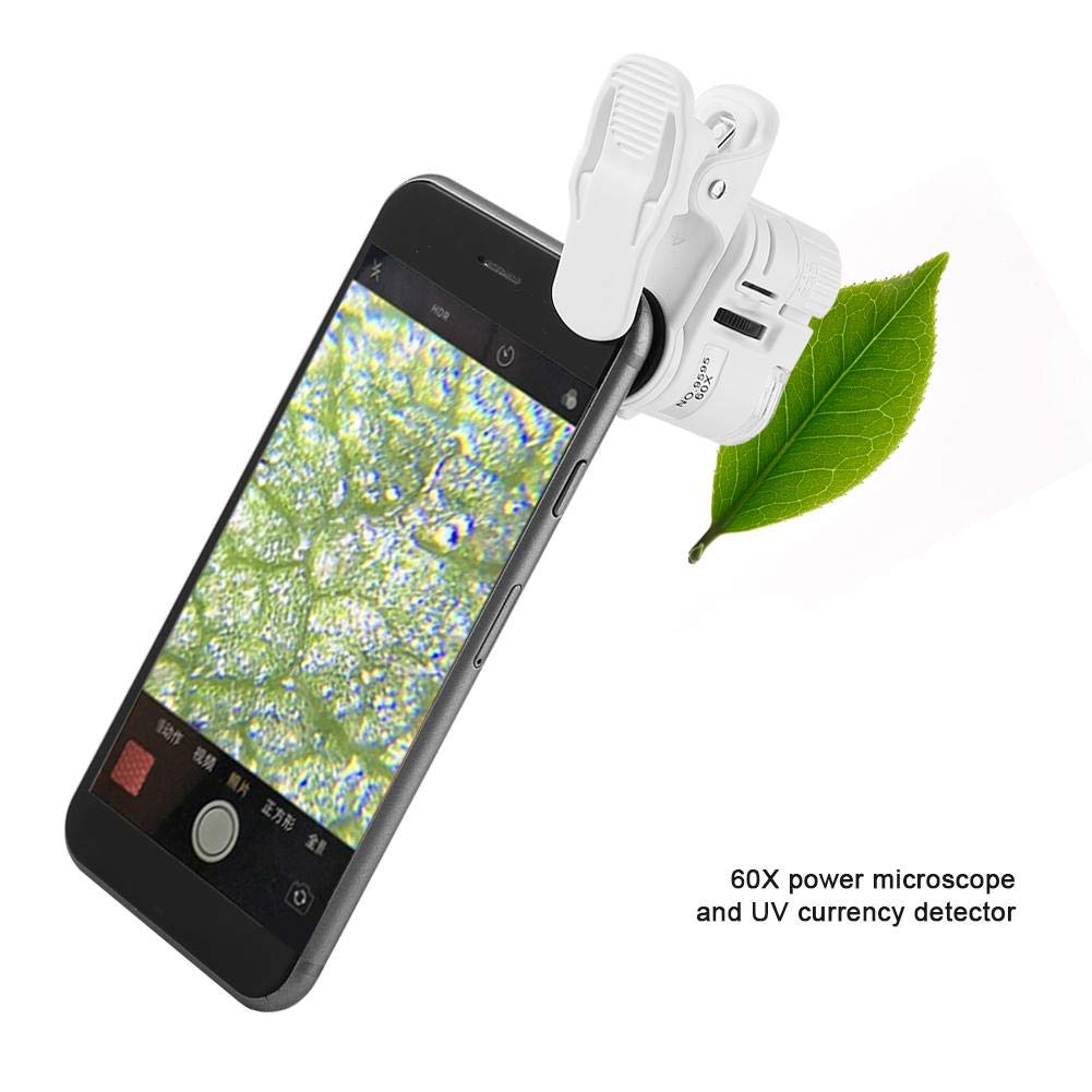 Mini Mobile Phone Microscope with LED UV Light - Adjustable Focusing Clip-On Magnifier for Jewelry, Antique & Currency Inspection - Perfect for Coin Collectors, Gem Appraisers & Hobbyists