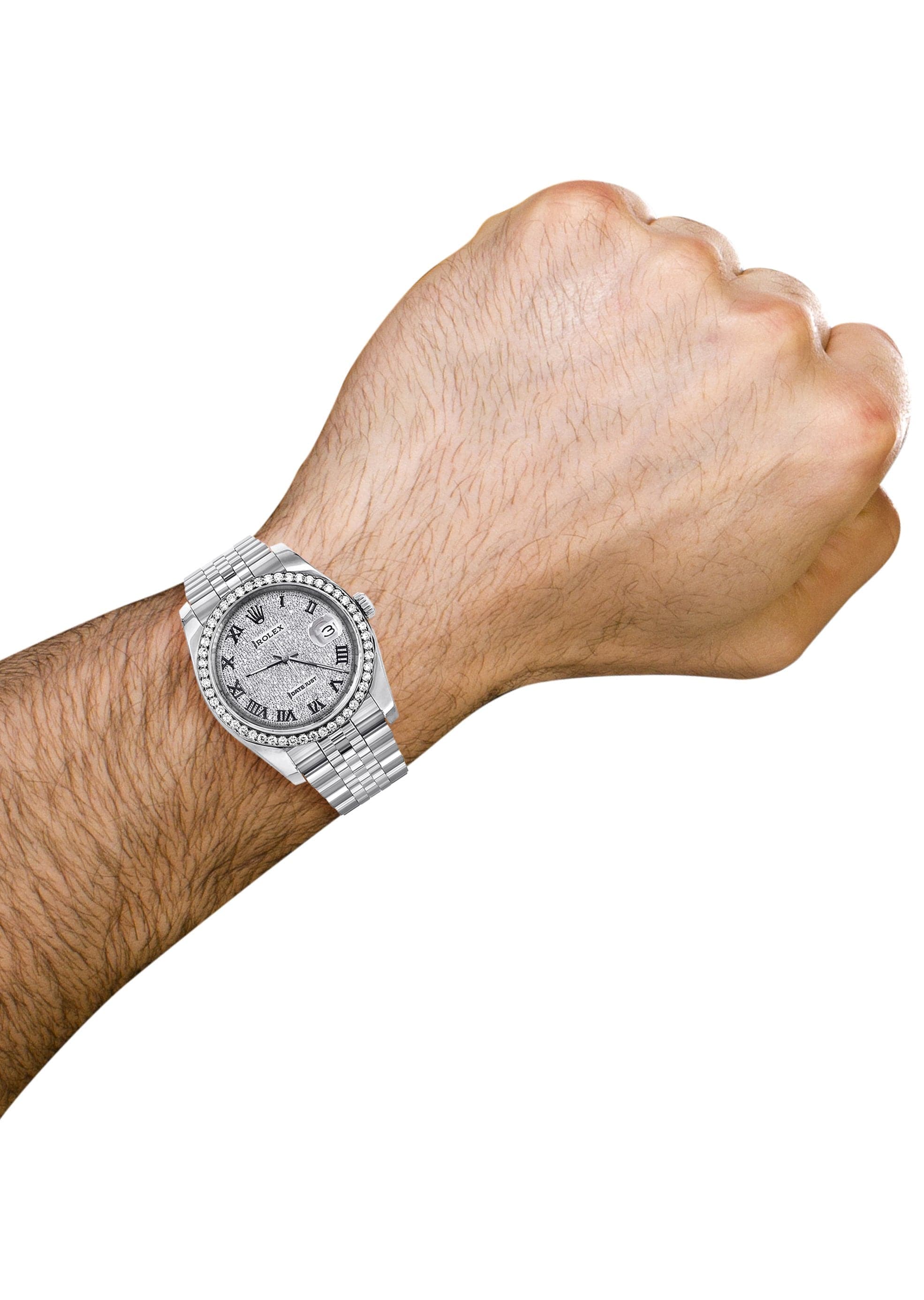 Luxury Diamond Rolex Datejust 36MM Watch - Hidden Clasp, Full Diamond Roman Dial & Jubilee Band - Perfect for Business Meetings & Special Occasions