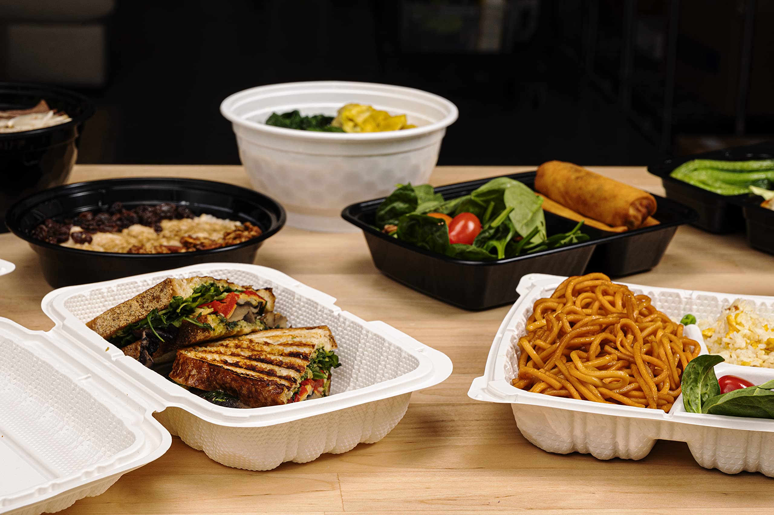 TIYA 48 oz Takeout Food Containers with Lids - Bulk 150 Pack Reusable Plastic Storage Bowls - Microwave & Dishwasher Safe, Leak-Proof for Meal Prep, Picnics, Parties & Leftovers - BPA-Free Round To-Go Containers