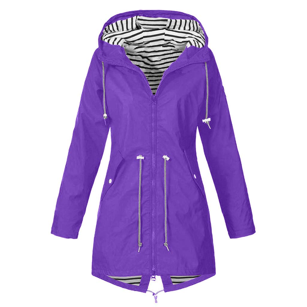 Lightweight Waterproof Raincoat for Women - Solid Color Hooded Windproof Jacket for Outdoor Activities, Plus Size Loose Fit Casual Coat | Perfect for Hiking, Commuting & Travel
