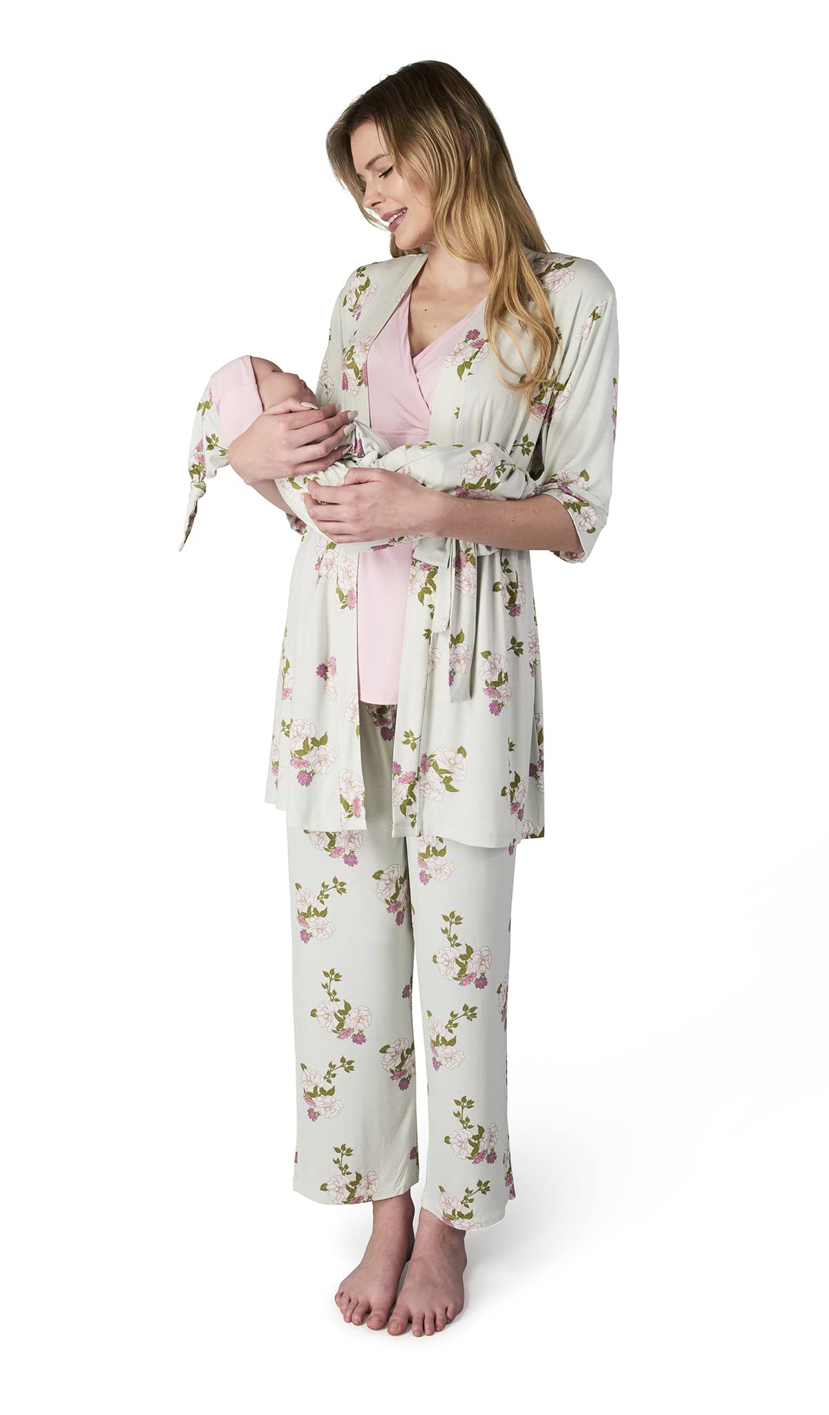 5-Piece Maternity & Nursing Pajama Set - Soft Cotton Sleepwear for Pregnant Women & New Moms - Comfortable Breastfeeding PJS for Mother and Baby - Perfect for Nighttime Nursing, Hospital Stay & Postpartum Recovery