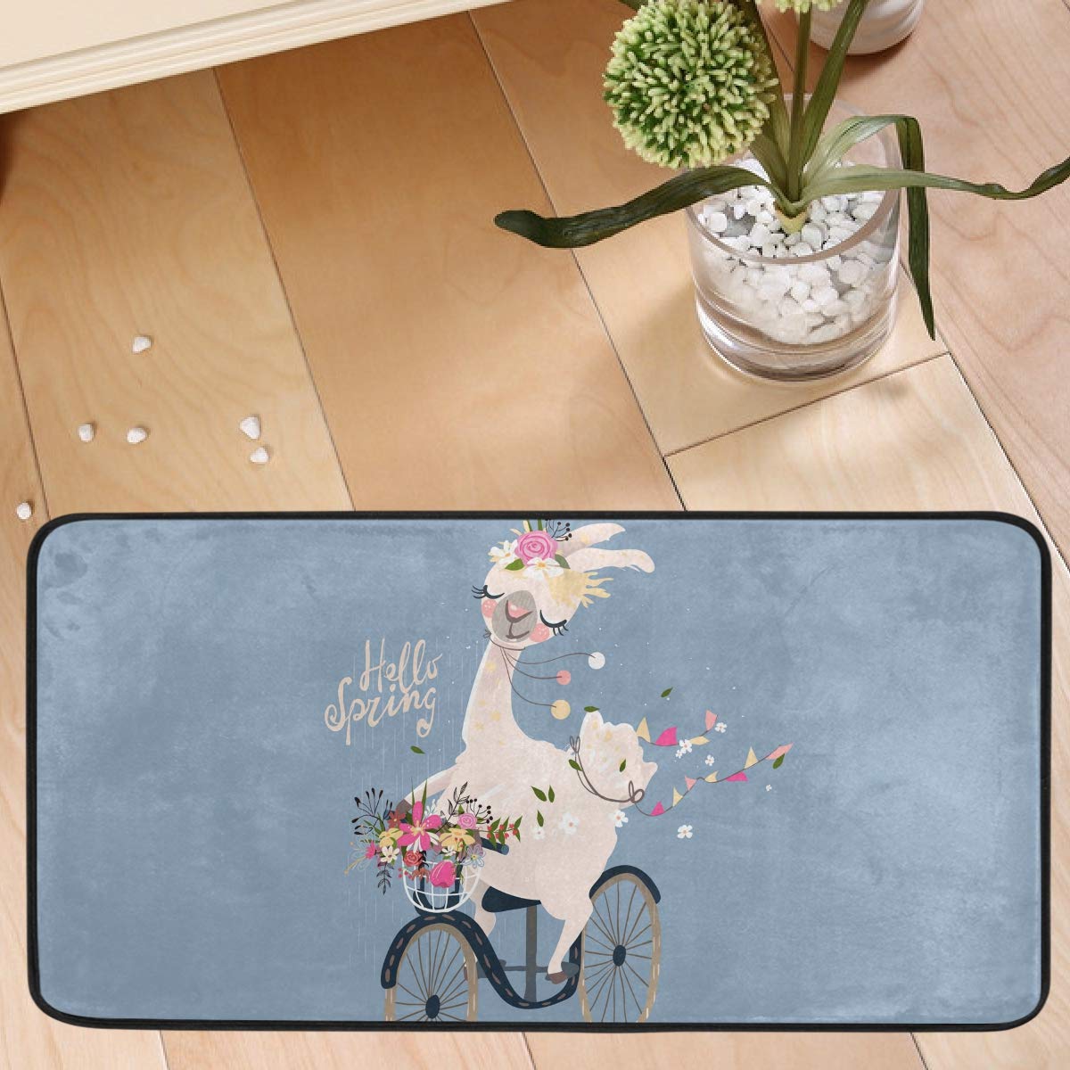 DOMIKING Non-Slip Kitchen Rug 20x20 Inch - Washable Anti-Fatigue Floor Mat with Cute Llama Alpaca Design for Kitchen, Front Door, Dining Room | Perfect for Home Decor, Indoor Use & High Traffic Areas
