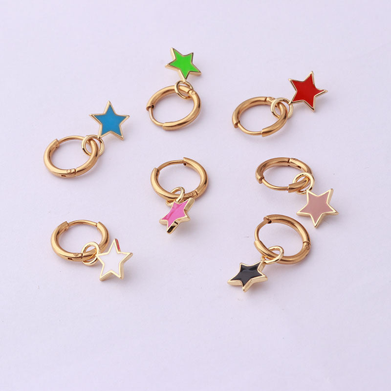 16G Surgical Steel Hoop Earrings with Enamel Dangling Design | Hypoallergenic Body Jewelry for Women | Perfect for Parties, Weddings & Everyday Wear