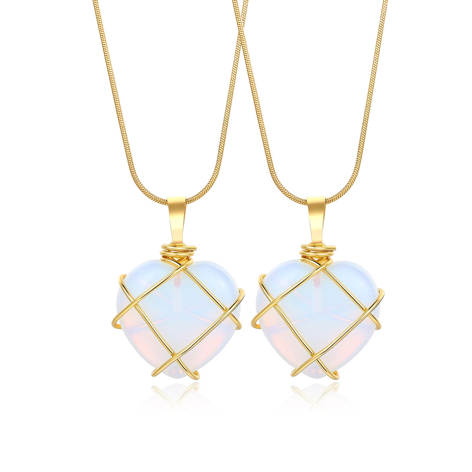 OPPRYN Best Friend Necklaces Set - Rose Quartz & Opal Heart Pendant BFF Jewelry for Women & Girls | Adjustable Handmade Crystal Friendship Necklace | Long Distance Gift for Birthday, Anniversary | Perfect for Matching with Your Bestie, Sister or Partner
