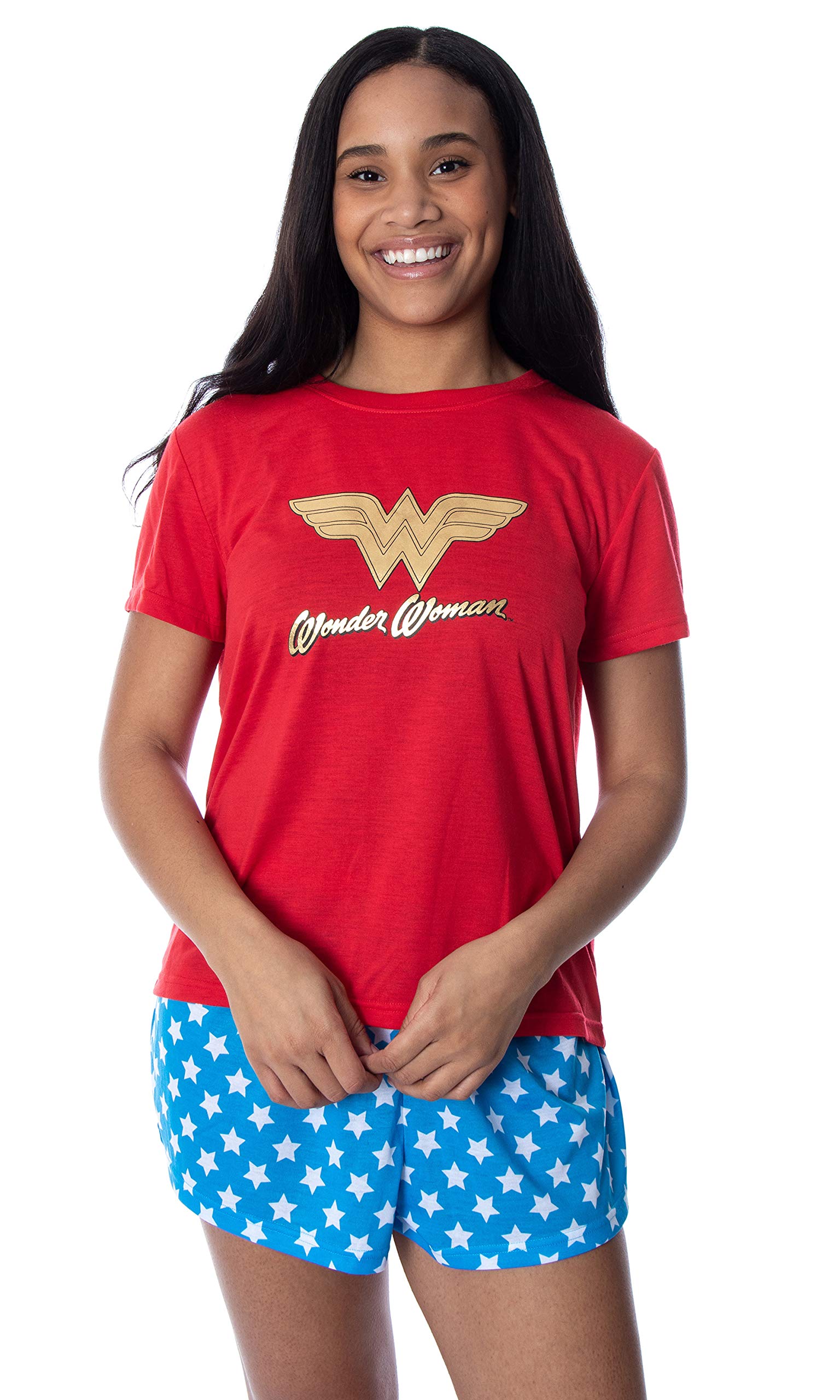 DC Comics Wonder Woman Gold Foil Logo Pajama Set - Women's 2-Piece Loungewear with Shorts & Shirt | Superhero Sleepwear for Comic Fans & Comfortable Nightwear for Home Relaxation