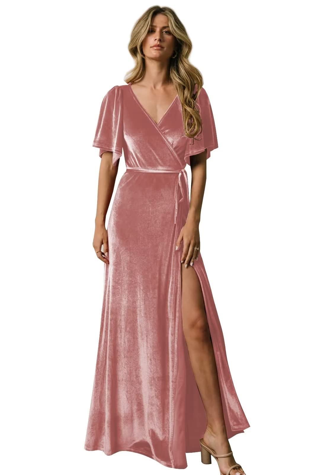 Elegant Velvet Bridesmaid Dresses for Weddings | Short Sleeve Formal Evening Gowns for Women | Perfect for Weddings, Parties & Special Occasions