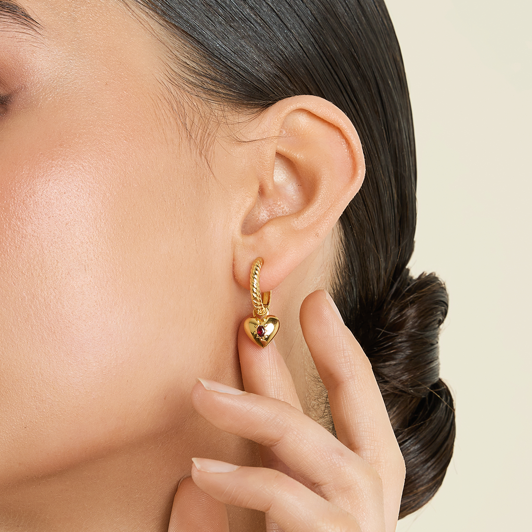 Rouge Heart Hoop Charm Earrings (Set of 2) - Romantic Valentine's Day Gift for Her, Dainty Gold Plated Jewelry for Date Night & Special Occasions