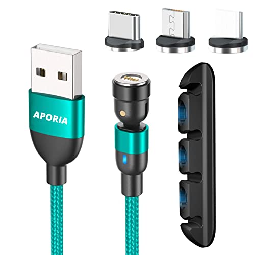 Aporia Magnetic Charging Cable - 540° Rotating USB to Micro USB/Type C Fast Charging & Data Sync Cable (Green) | Perfect for Phones, Tablets & Travel Accessories