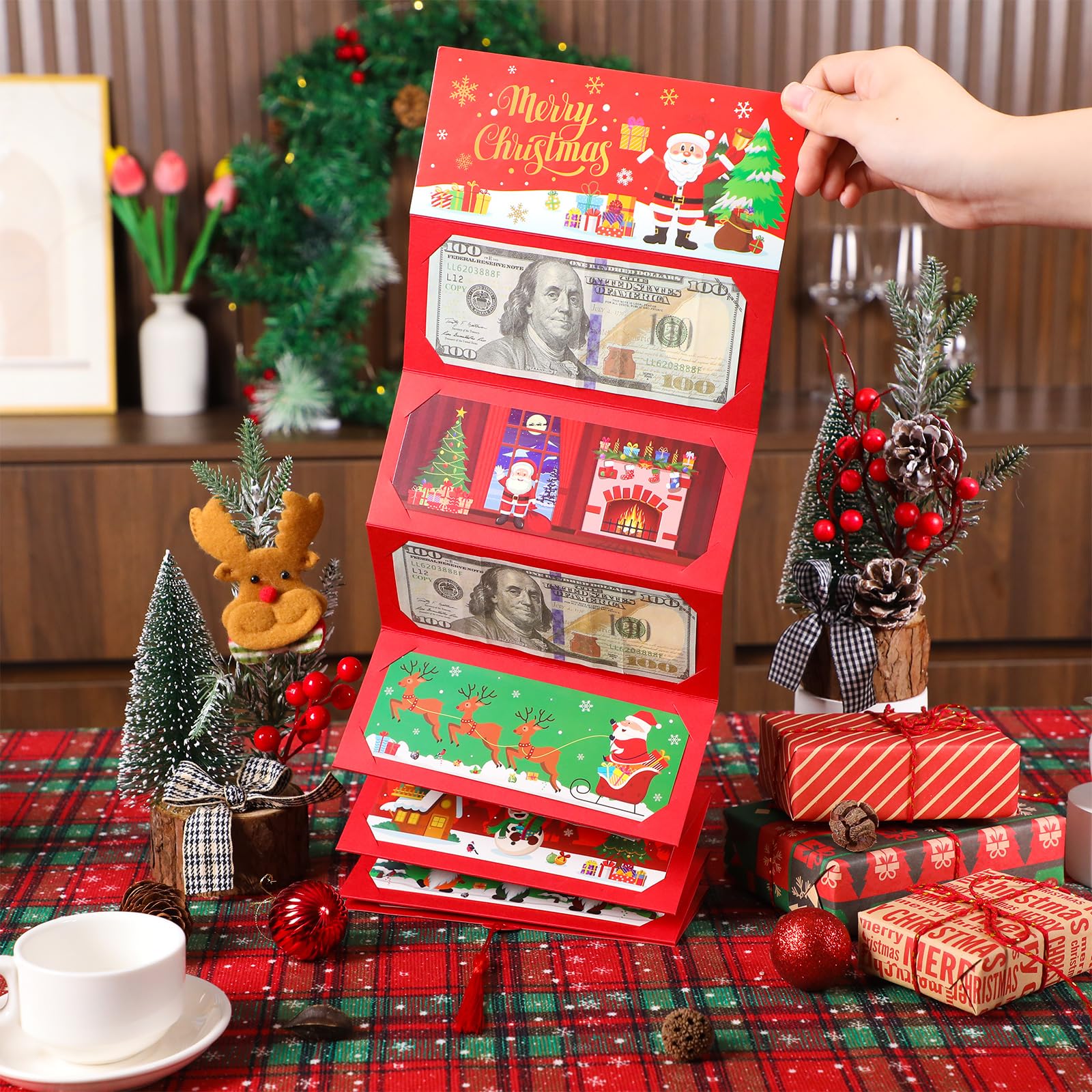 Christmas Money Holder & Gift Card Organizer with 10 Slots - Festive Santa Claus Design for Holiday Cash Gifts - Perfect for Christmas, Birthday & Special Occasion Presents