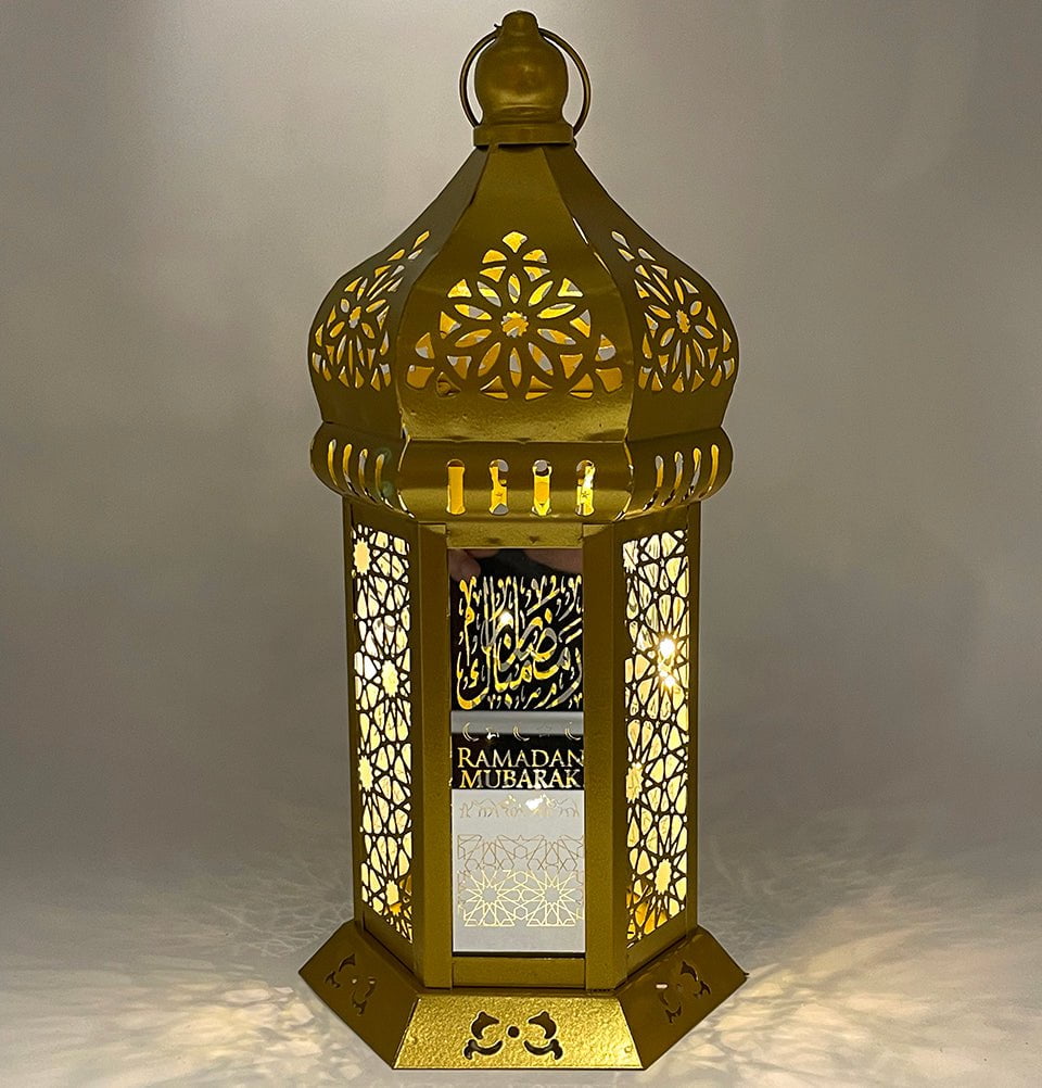 Ramadan Mubarak Gold Star Lantern - 12 Inch Islamic Holiday Decoration for Home, Mosque & Eid Celebrations