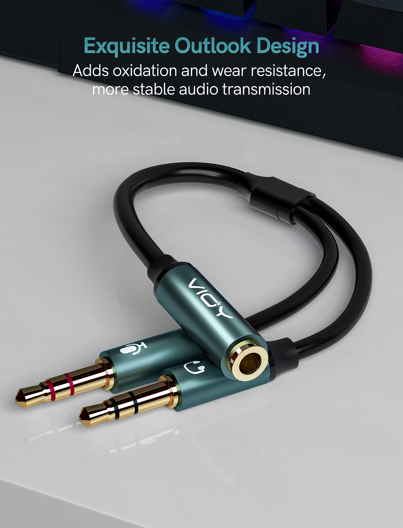 VIOY Gold-Plated 3.5mm Female to Dual Male Headphone Splitter Adapter - 2-in-1 Y Cable for Gaming Headsets, PC, Laptop & Mobile Devices (20cm/7.87inch) - Perfect for Multiplayer Gaming, Music Sharing & Conference Calls