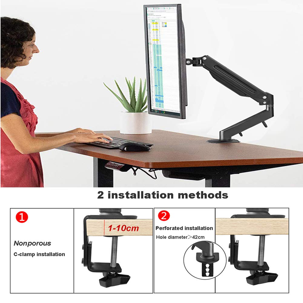 AYY Single Monitor Arm Stand for 17-27 Inch Computer Screens - Adjustable Height, Tilt & Rotation Steel Mount with VESA 75x75/100x100 - Perfect for Home Office, Gaming & Workspace Ergonomics